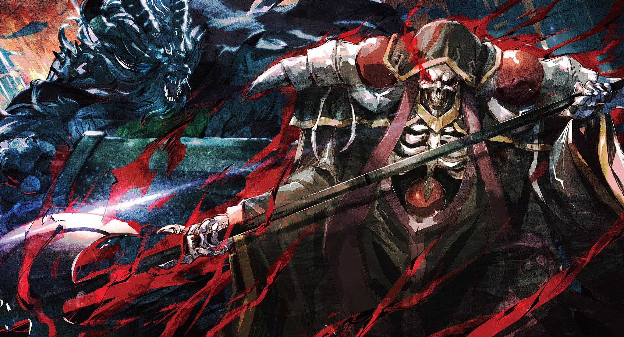overlord iii, ainz ooal gown, spear, skull, artwork, Anime