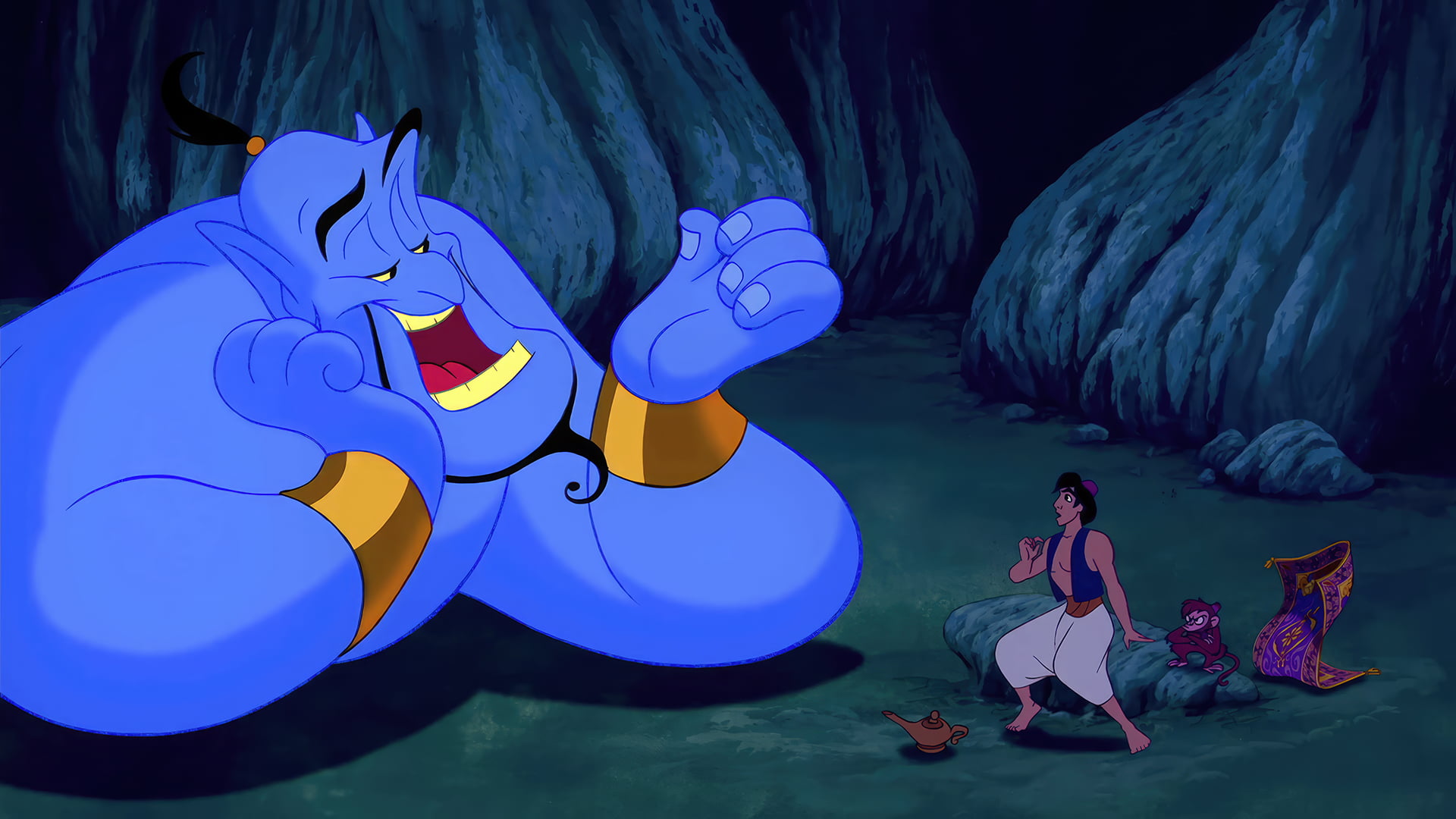 Aladdin, Genie (Disney), Abu (Disney), animation, film stills