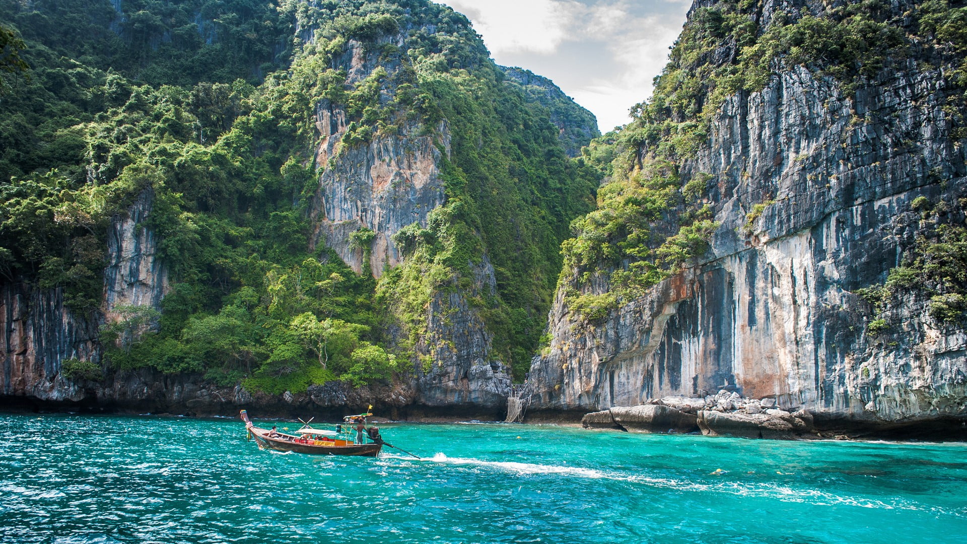 brown boat, Thailand, Phi Phi Islands, water, transportation