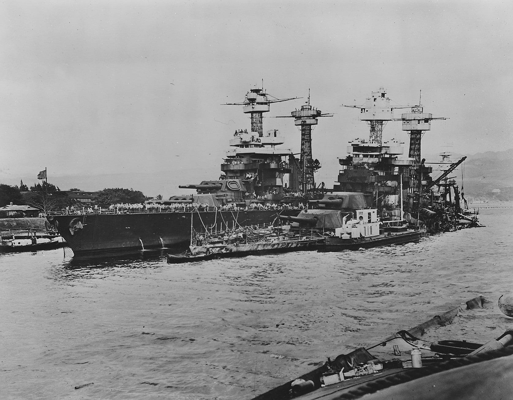 warship, USS Oklahoma, military, monochrome, vintage