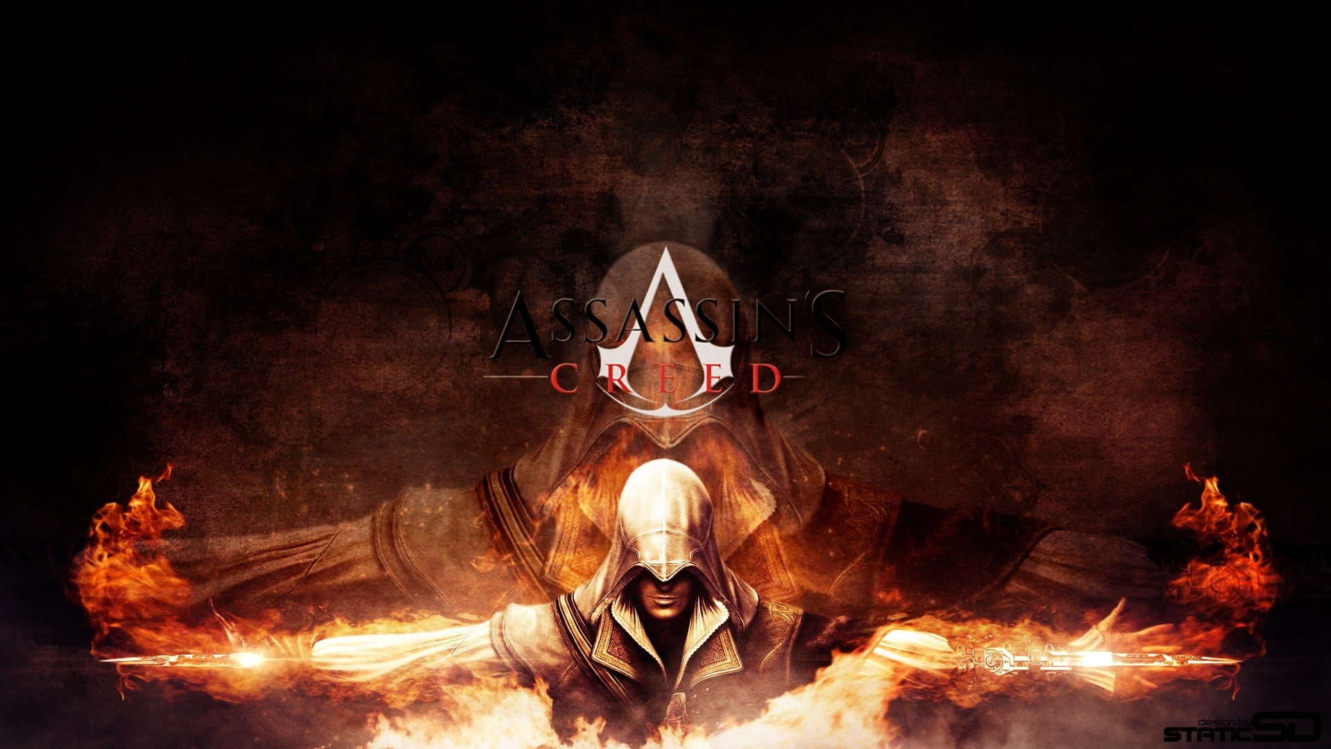Assassins creed, Desmond miles, Fire, Assassins symbol, Game
