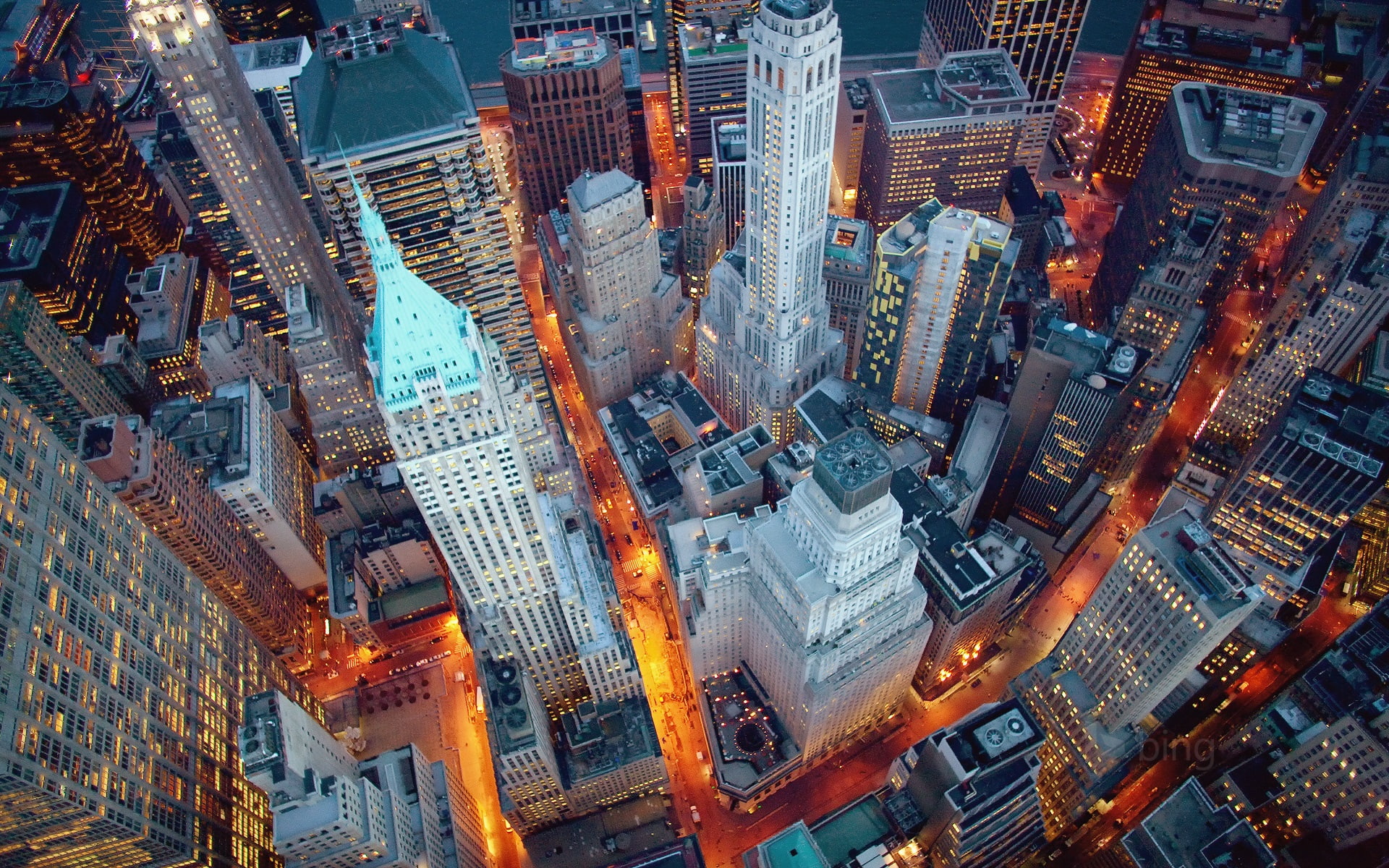 New York, Manhattan, USA, night, lights, skyscrapers