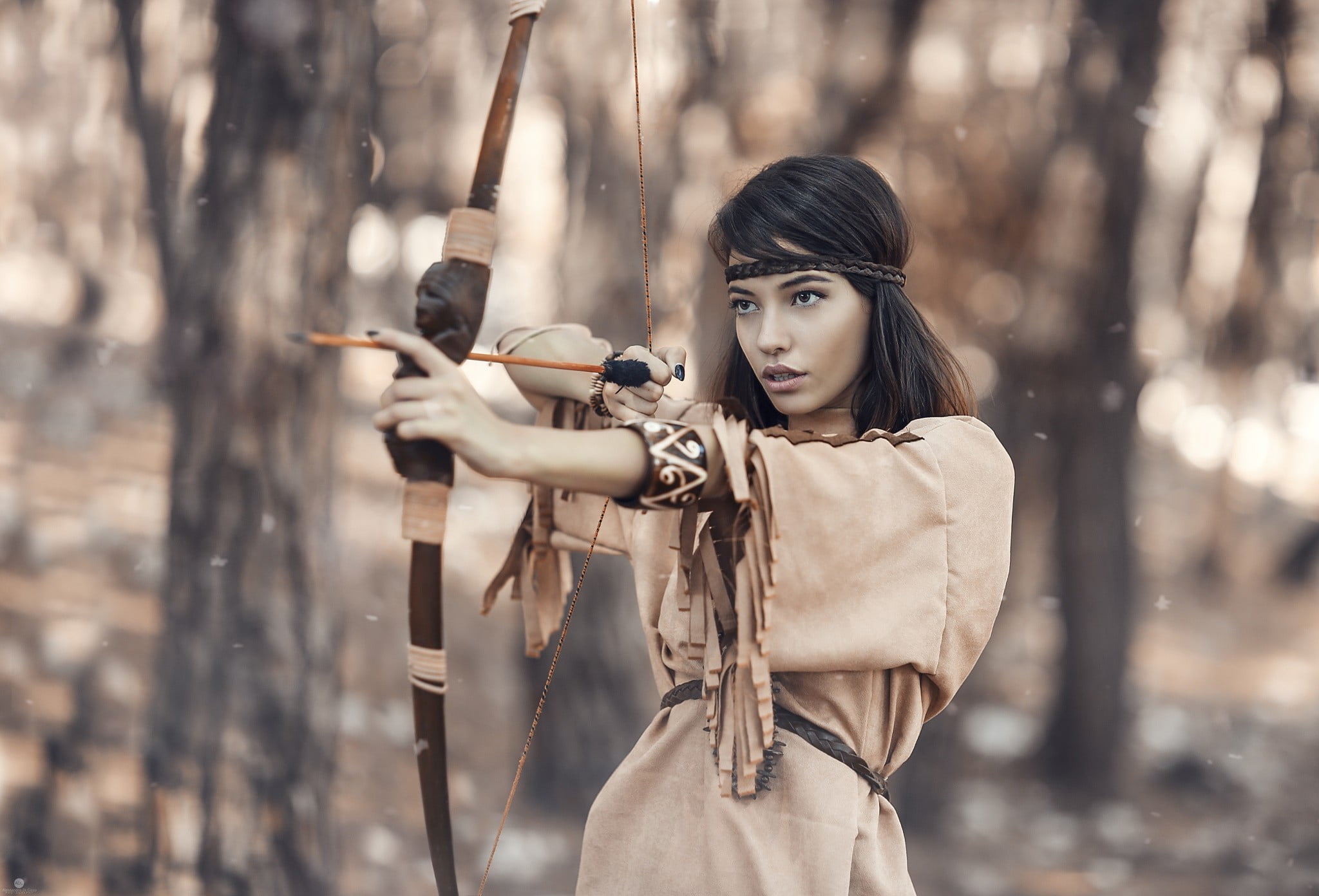 women, photography, bow and arrow, archery, one person, young adult