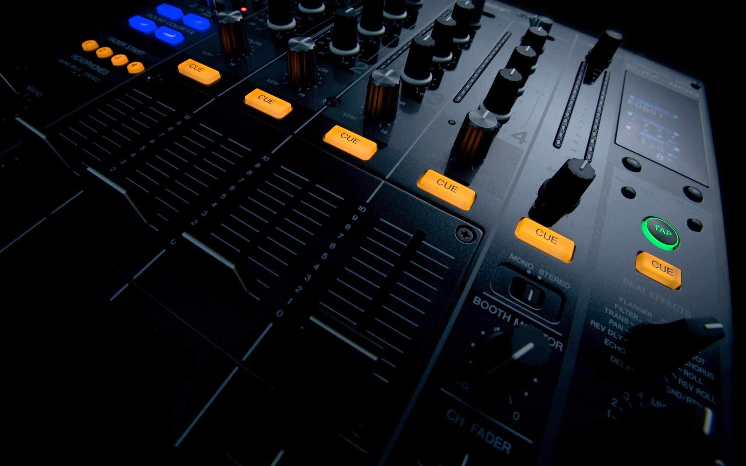 black audio mixer, mixing consoles, technology, control, sound recording equipment