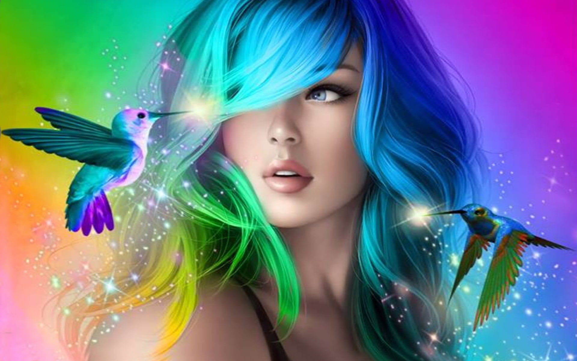 Beautiful Girl With Colorful Hair Desktop Wallpaper Hd For Mobile Phones And Laptops
