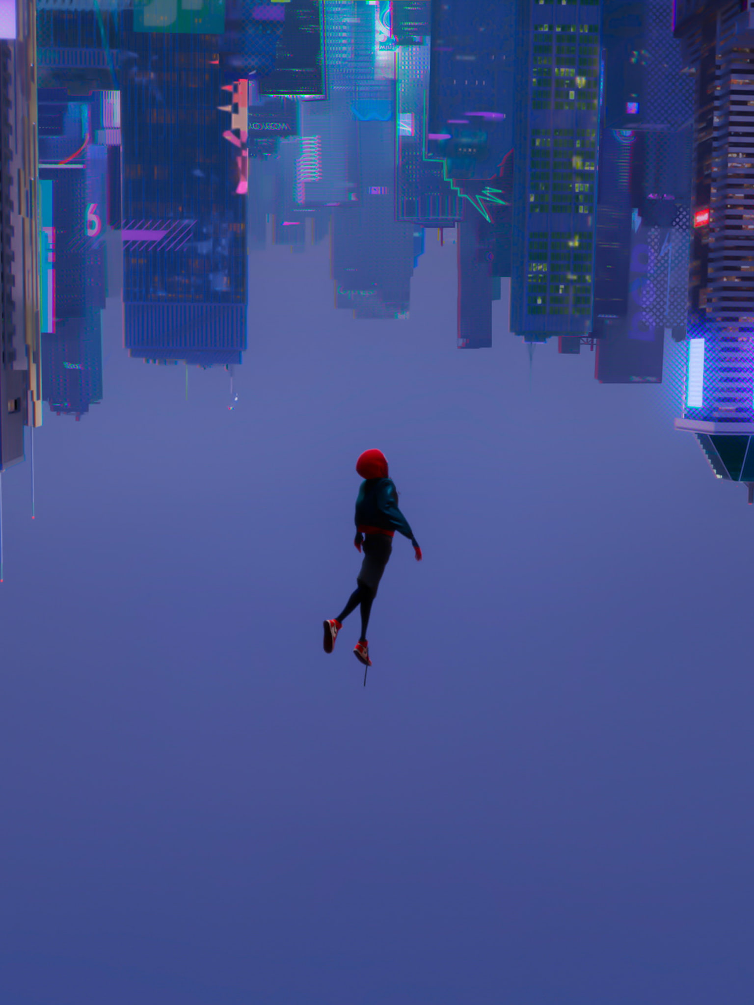 Spider-Man, Miles Morales, artwork, upside down, cityscape