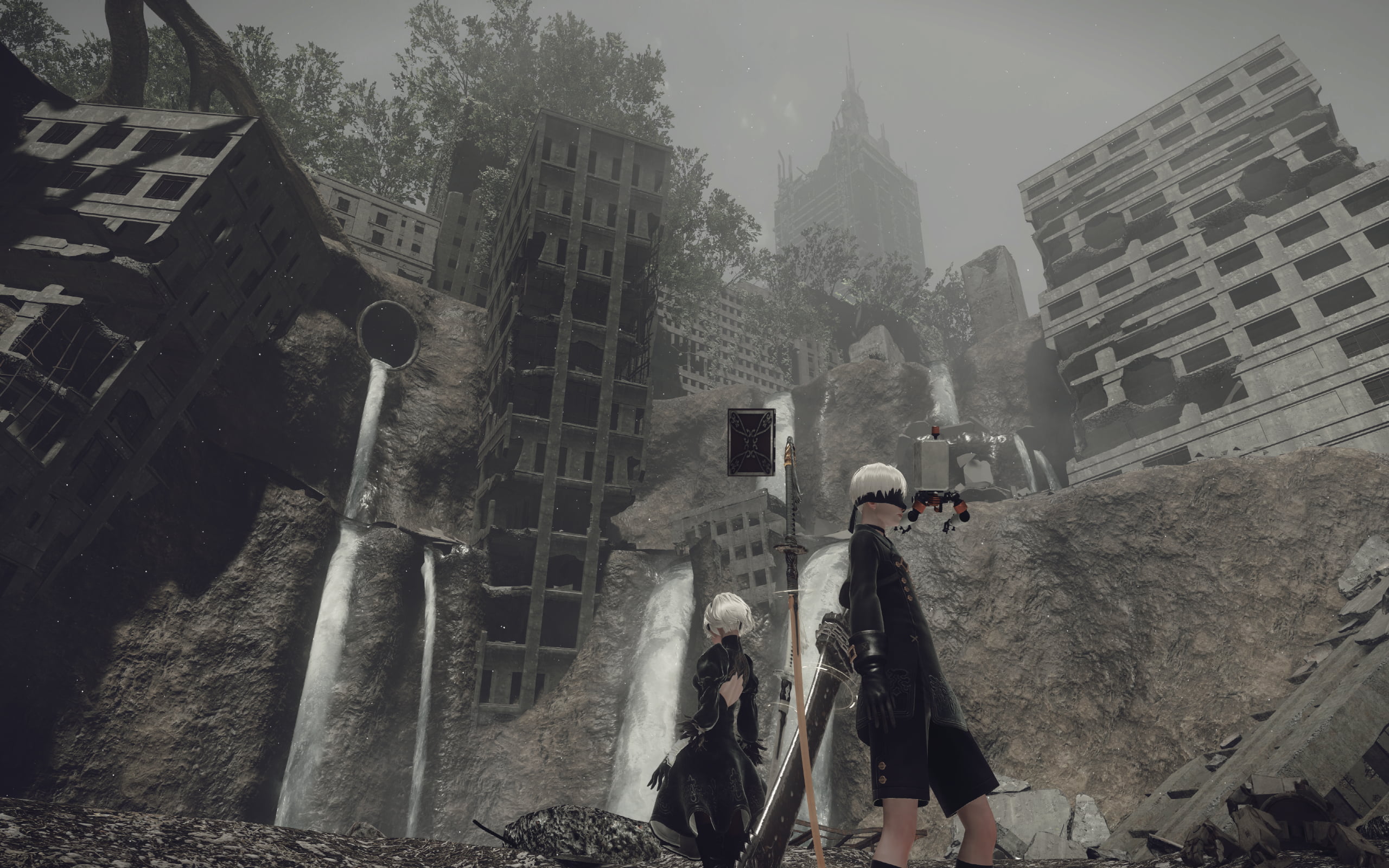 9 руины игра. 2b NIER. Ниер автомата город. NIER Automata City Ruins. NIER Automata руины города.