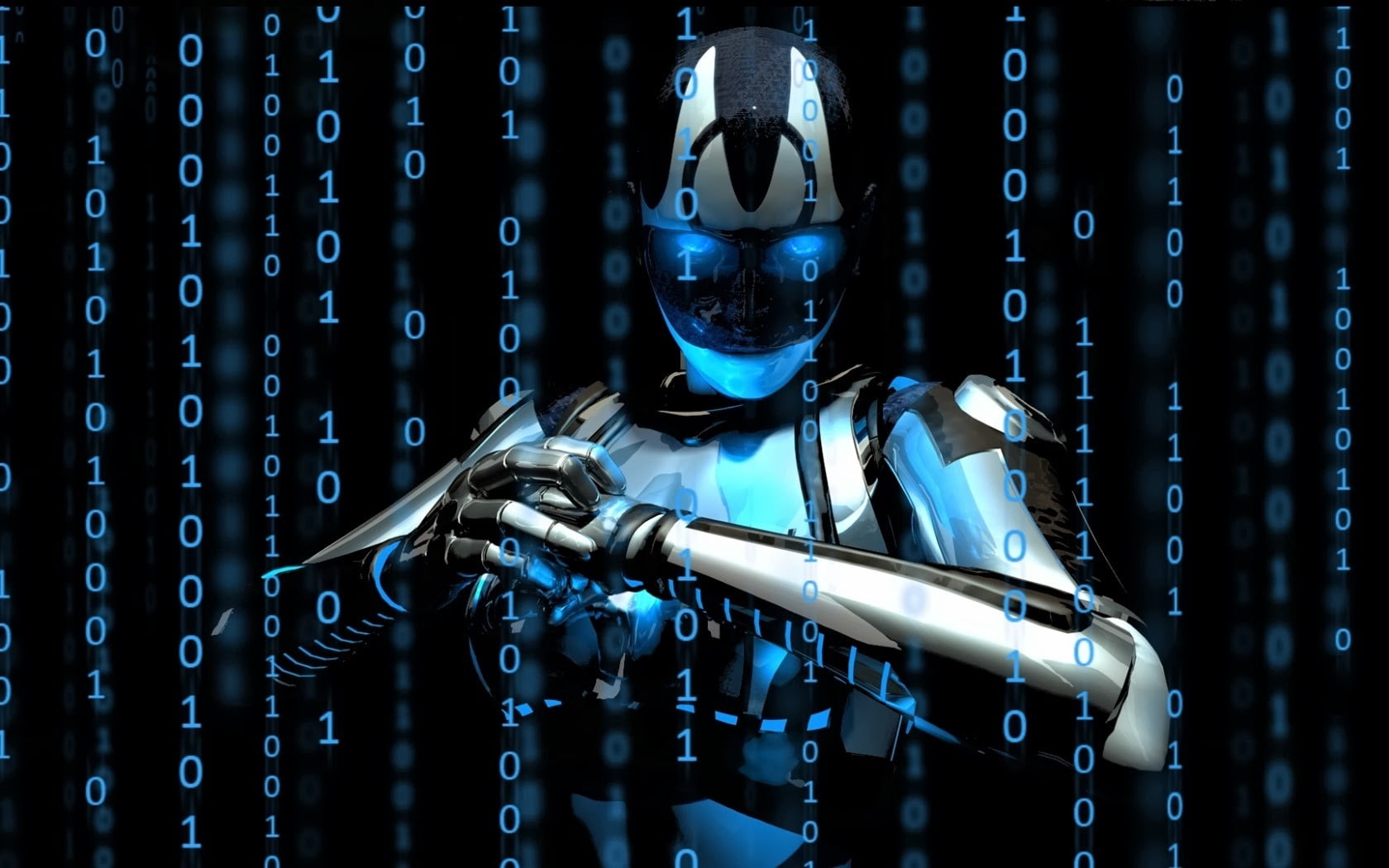 robot graphic artwork, binary, render, technology, blue, cyborg