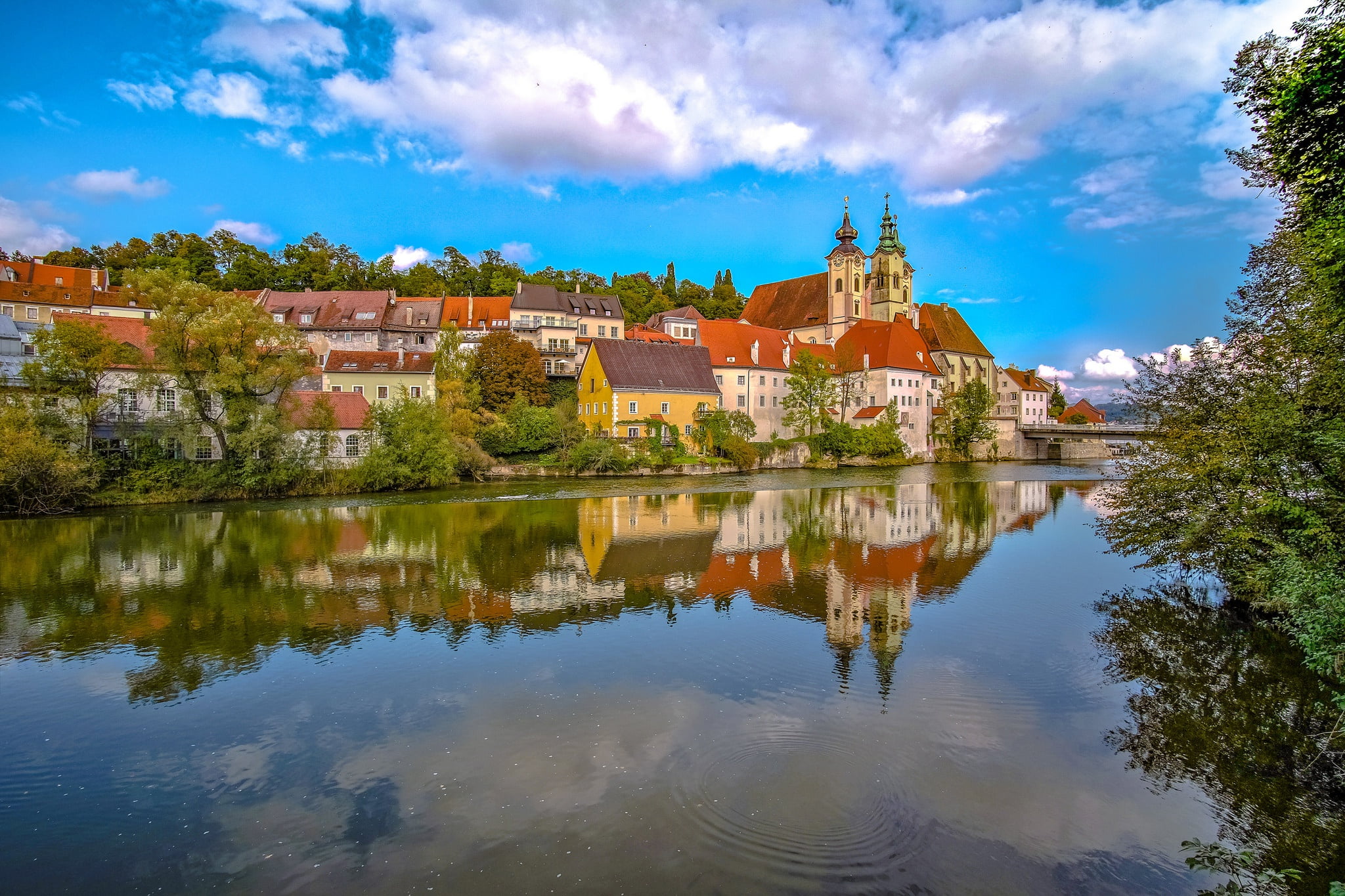 water, landscape, reflection, river, building, Austria, Steyr