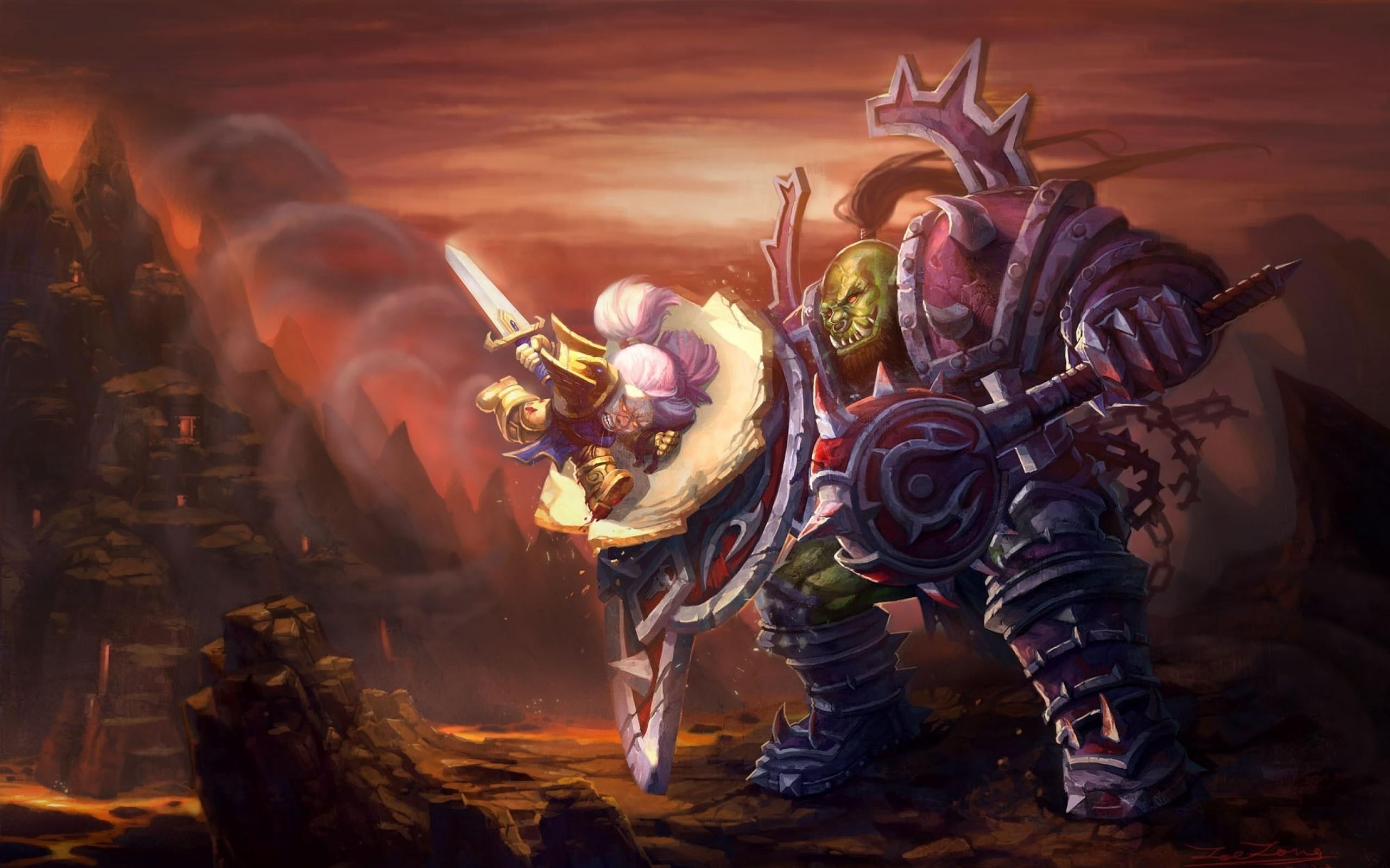 world of warcraft, wow, orc, warrior, dwarf, paladin, animated character in grey and purple armor