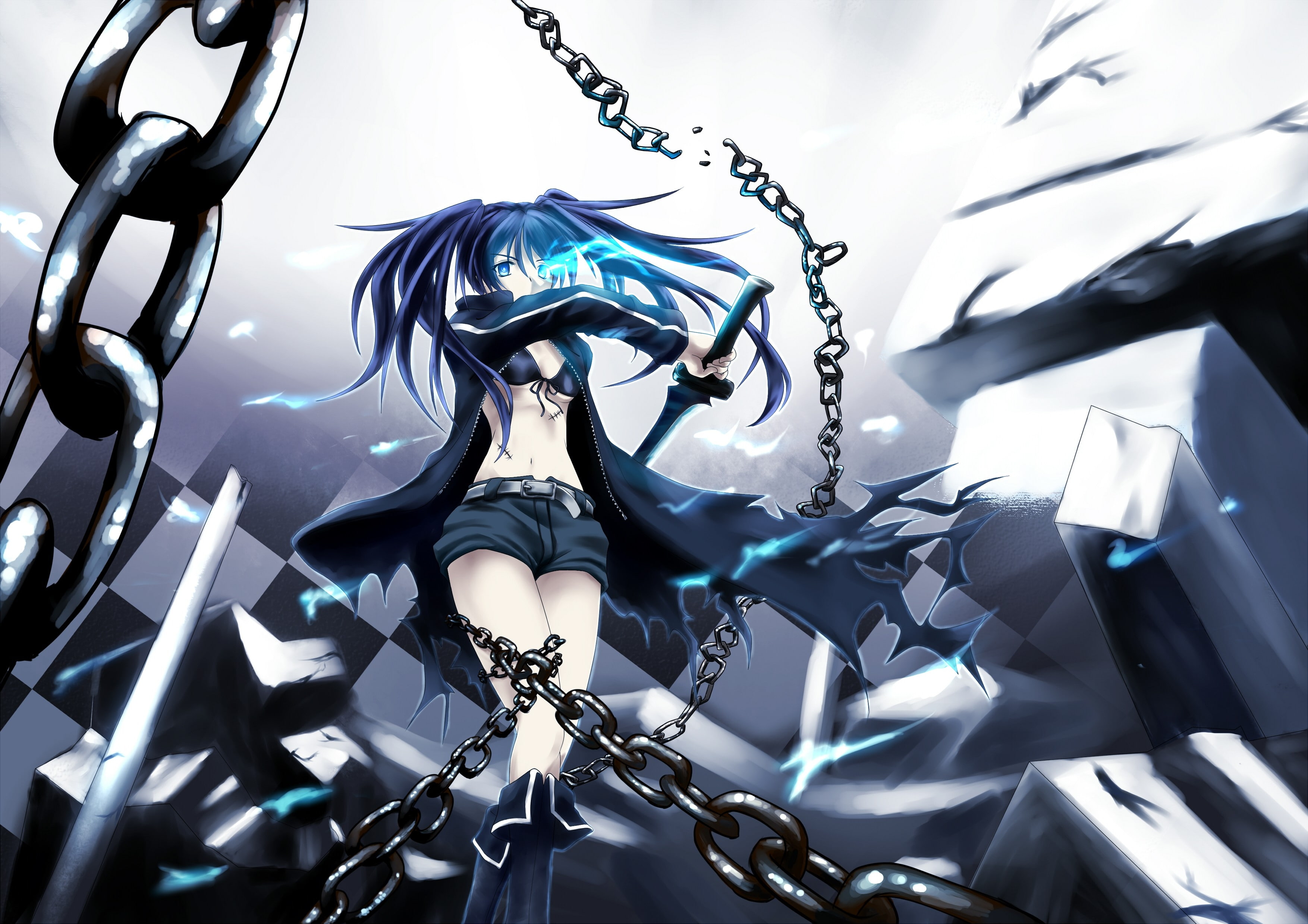 Free Download Hd Wallpaper Black Rock Shooter Scar Scars Anime Chains Anime Girls Glowing