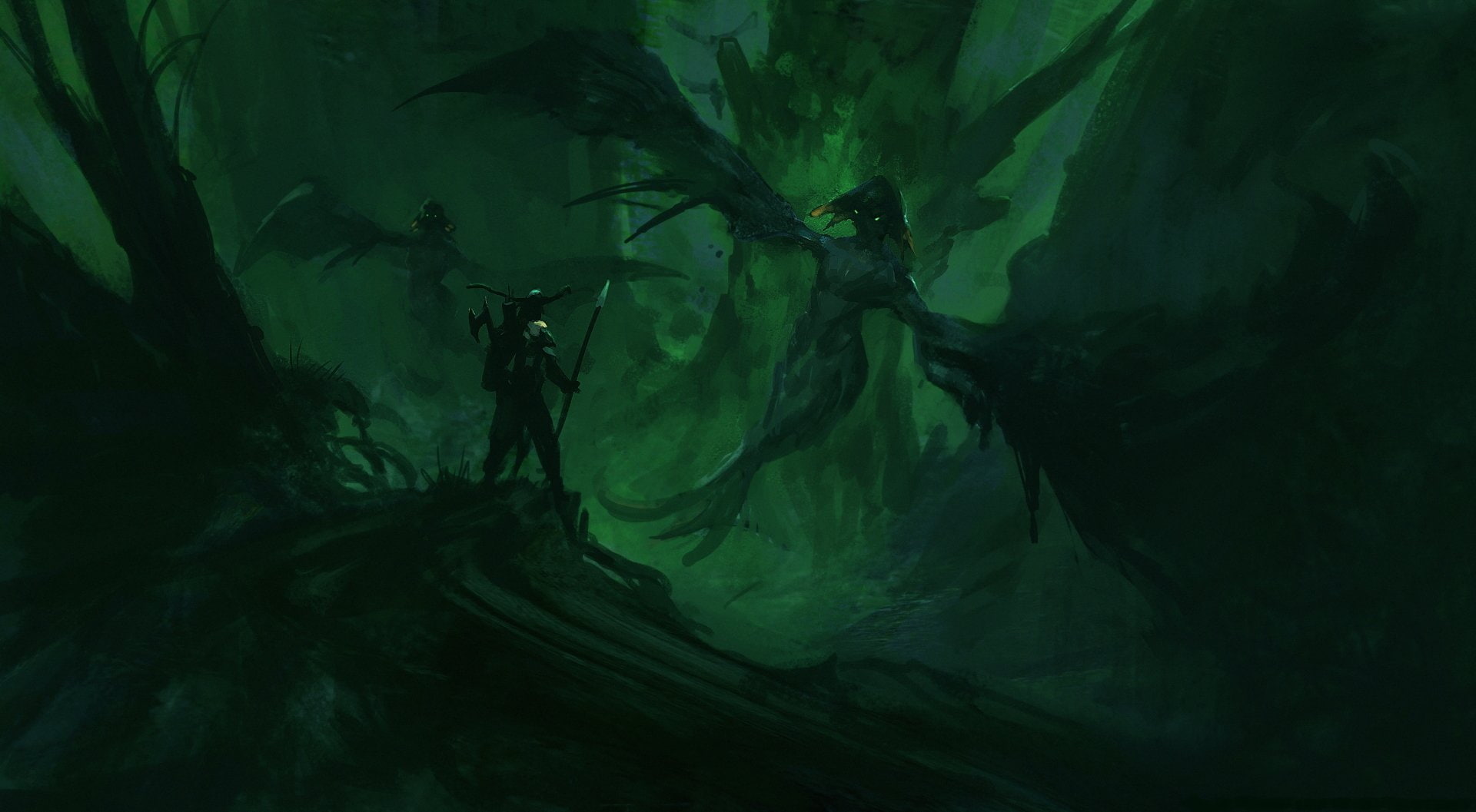 Dark, Creature, Spear, Warrior, Wings