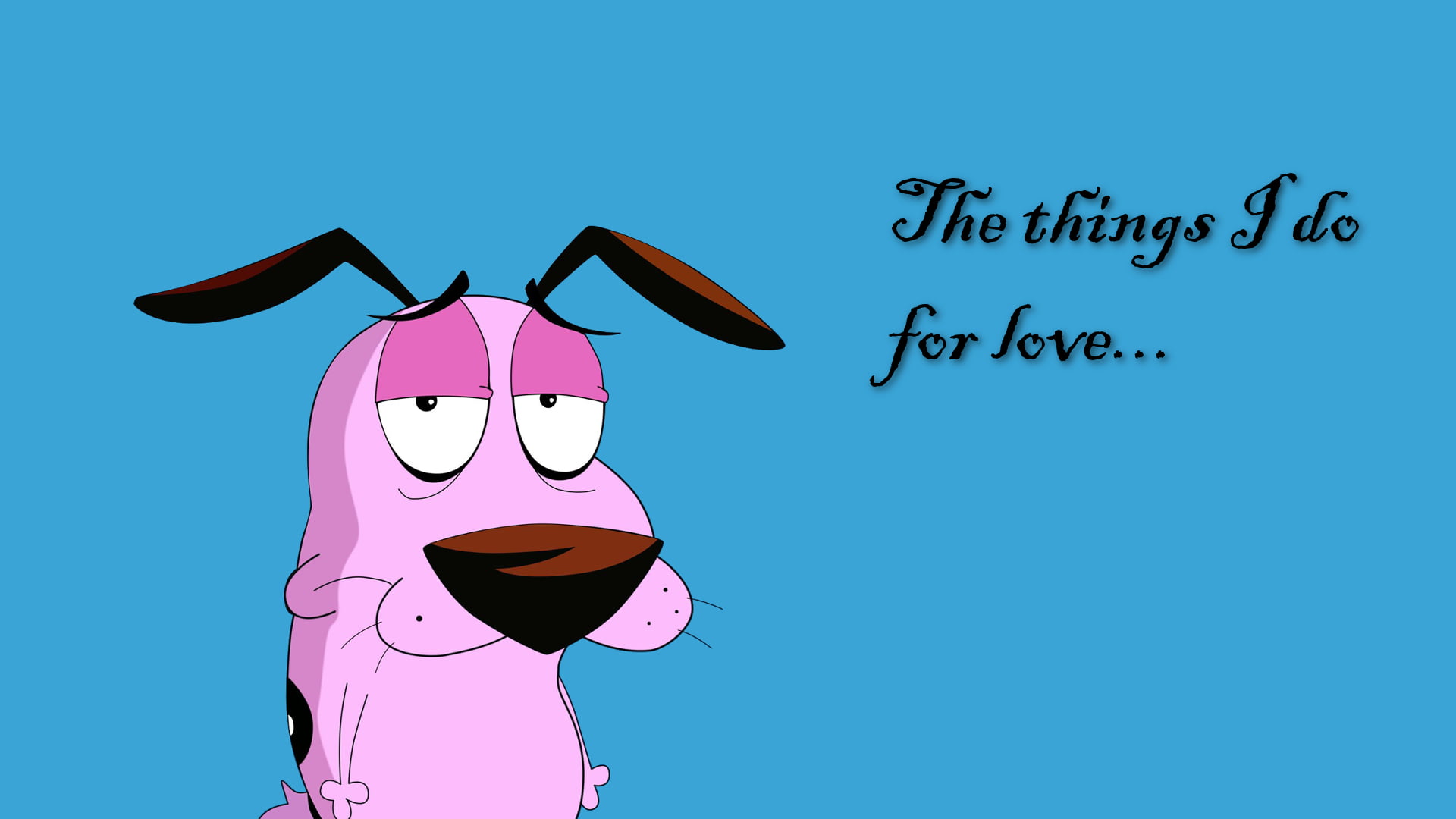 pink dog character, cartoon, Cartoon Network, humor, cyan background