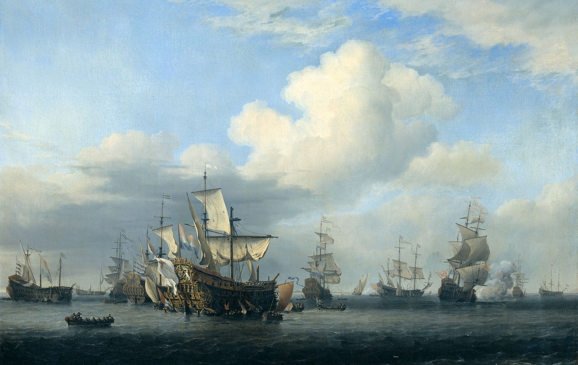oil, picture, canvas, Willem van de Velde the Younger, Captured Ships After A Four-Day Battle