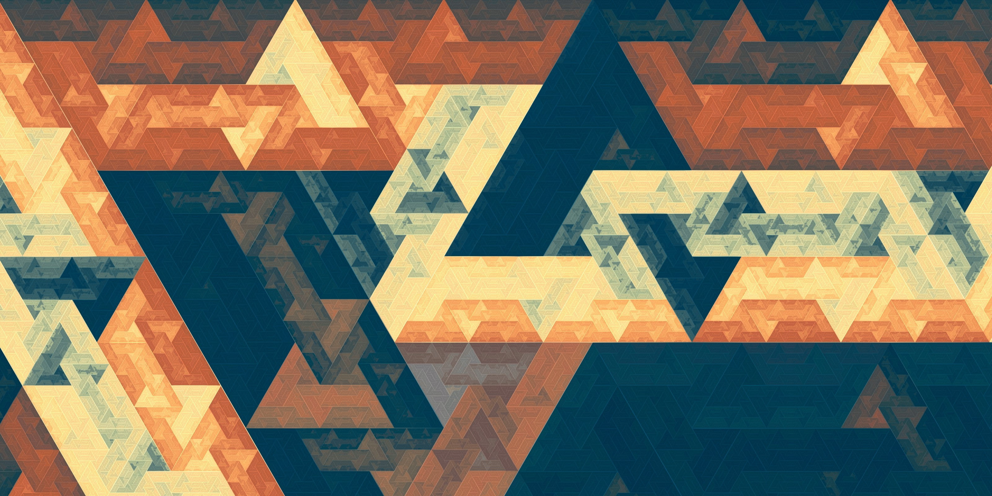 Fractal, Apophysis, Triangle, Digital Art, 3D, Abstract, blue orange and brown textile