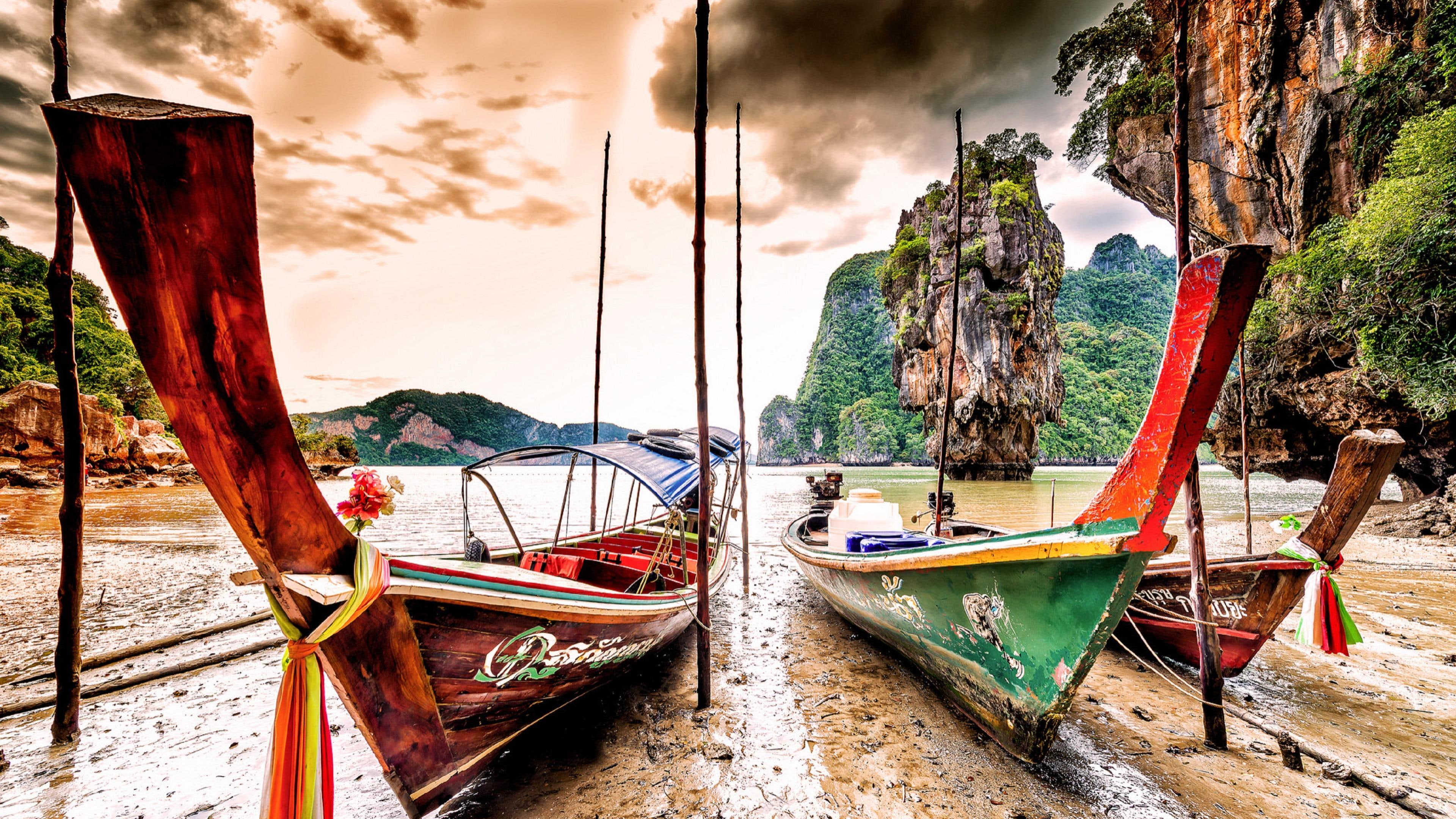boat, rock, ko tapu, phang nga, fishing boat, fishing vessel