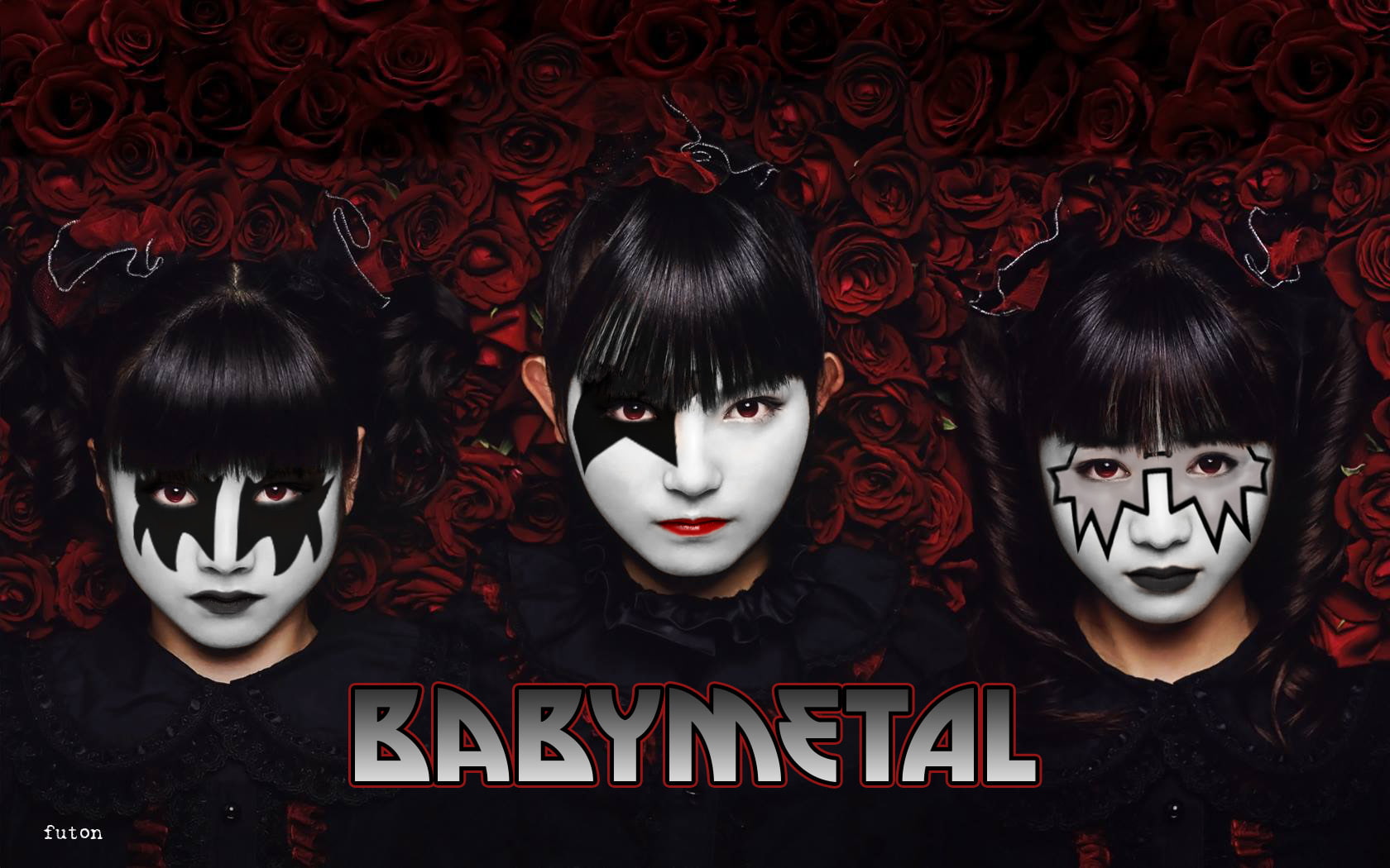 Babymetal, Japanese, Su-METAL, Yui-METAL, Moa-METAL, rose, text