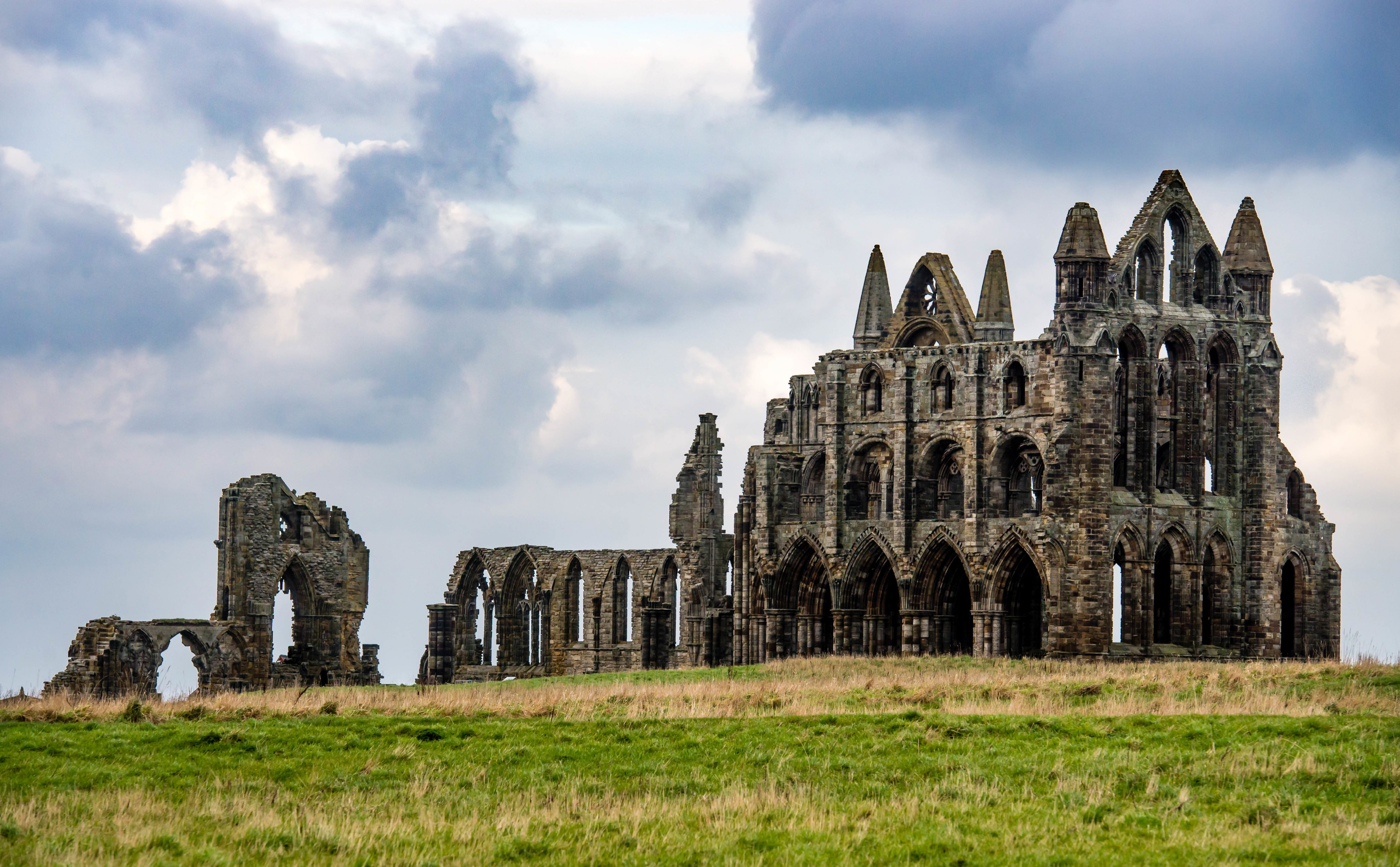 Famous Whitby Abbey monastery, Ruins, Vintage, Landscape, Church