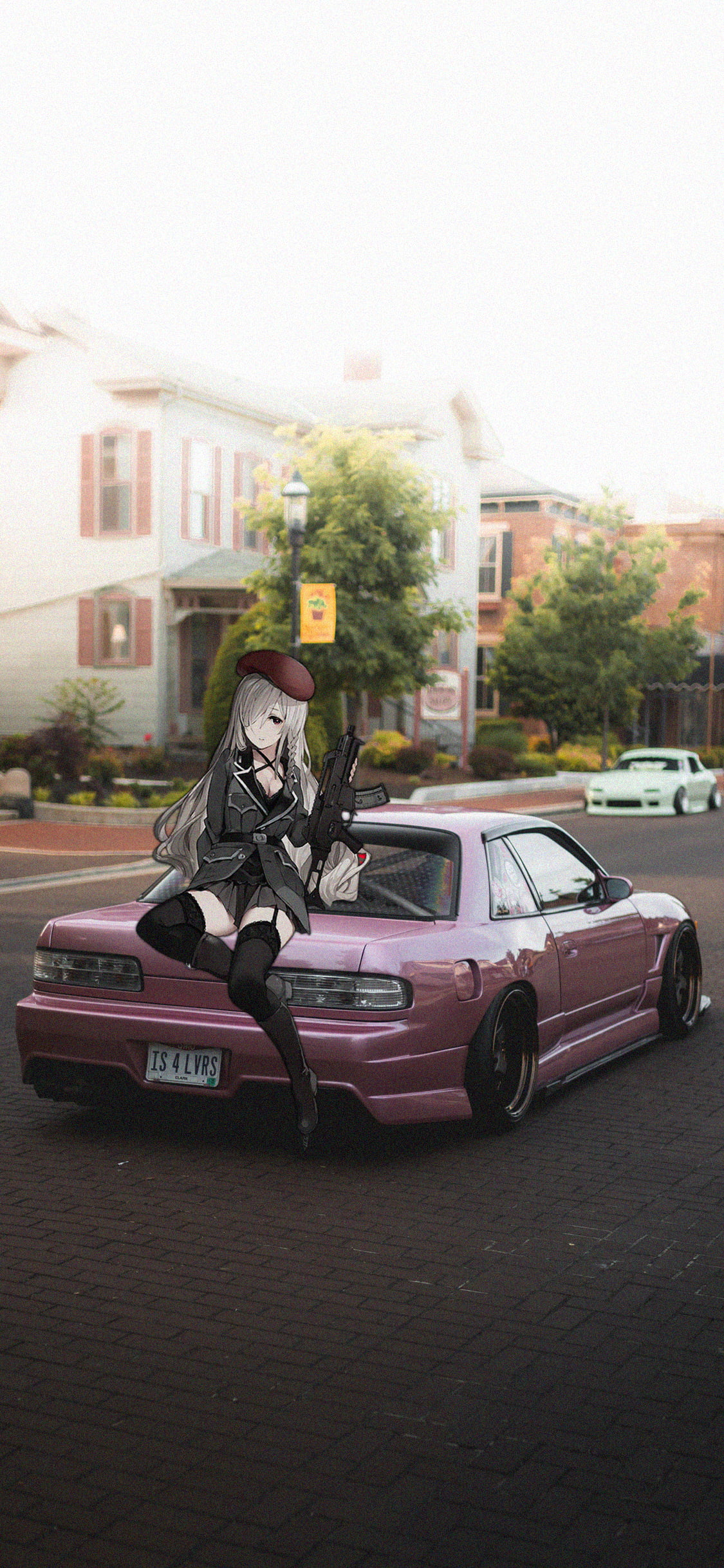anime girls with guns, Nissan Silvia S13, Japanese cars, 90s Cars
