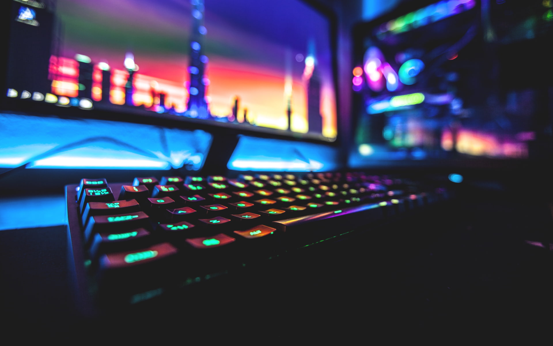 neon, keyboards, computer, PC gaming, colorful