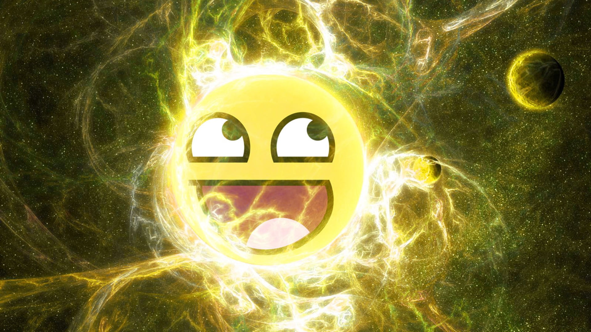 smiley emoji, awesome face, space, planet, streaks, no people