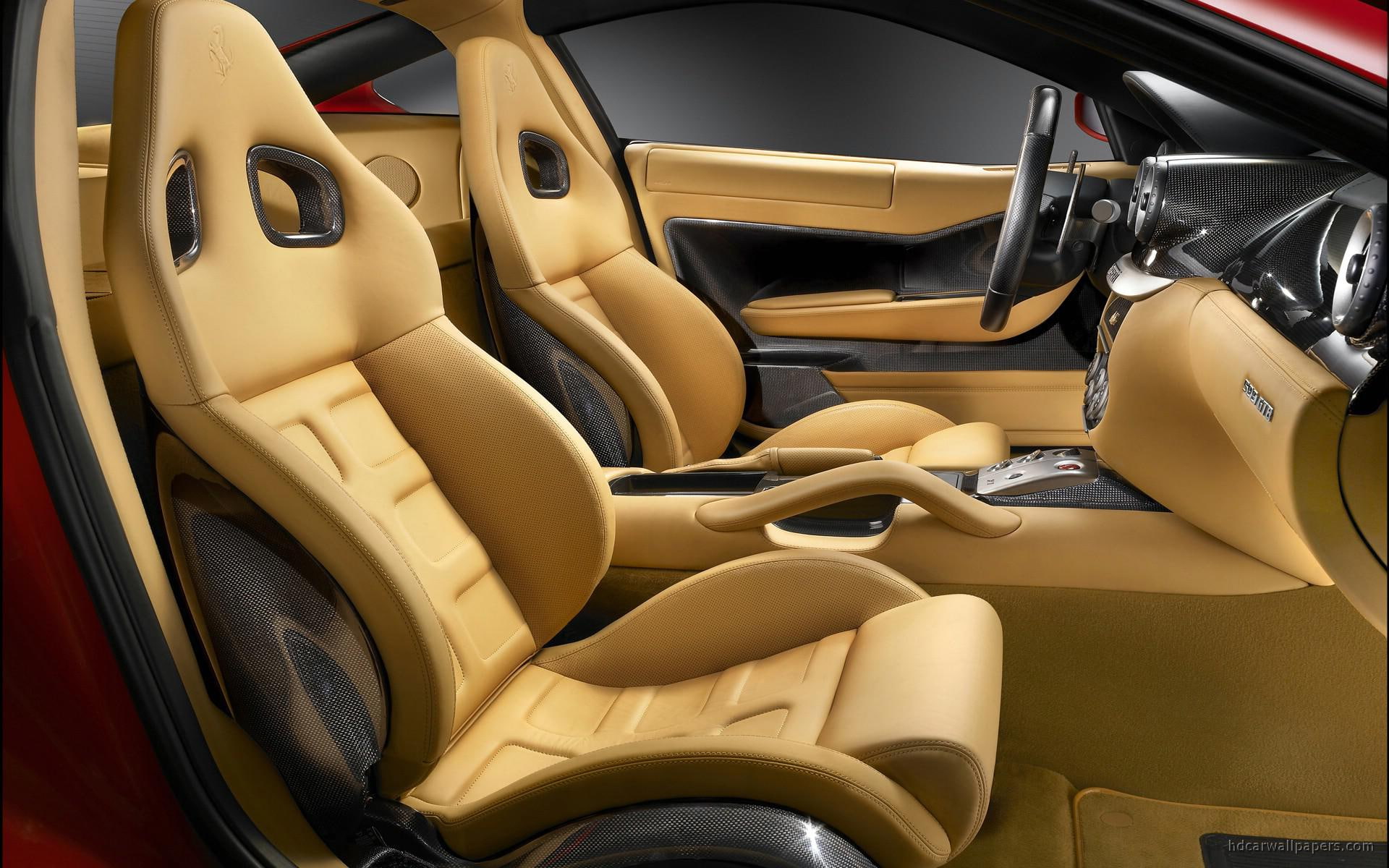 Ferrari 599 GTB Interior 2, beige leather car bucket seat, cars