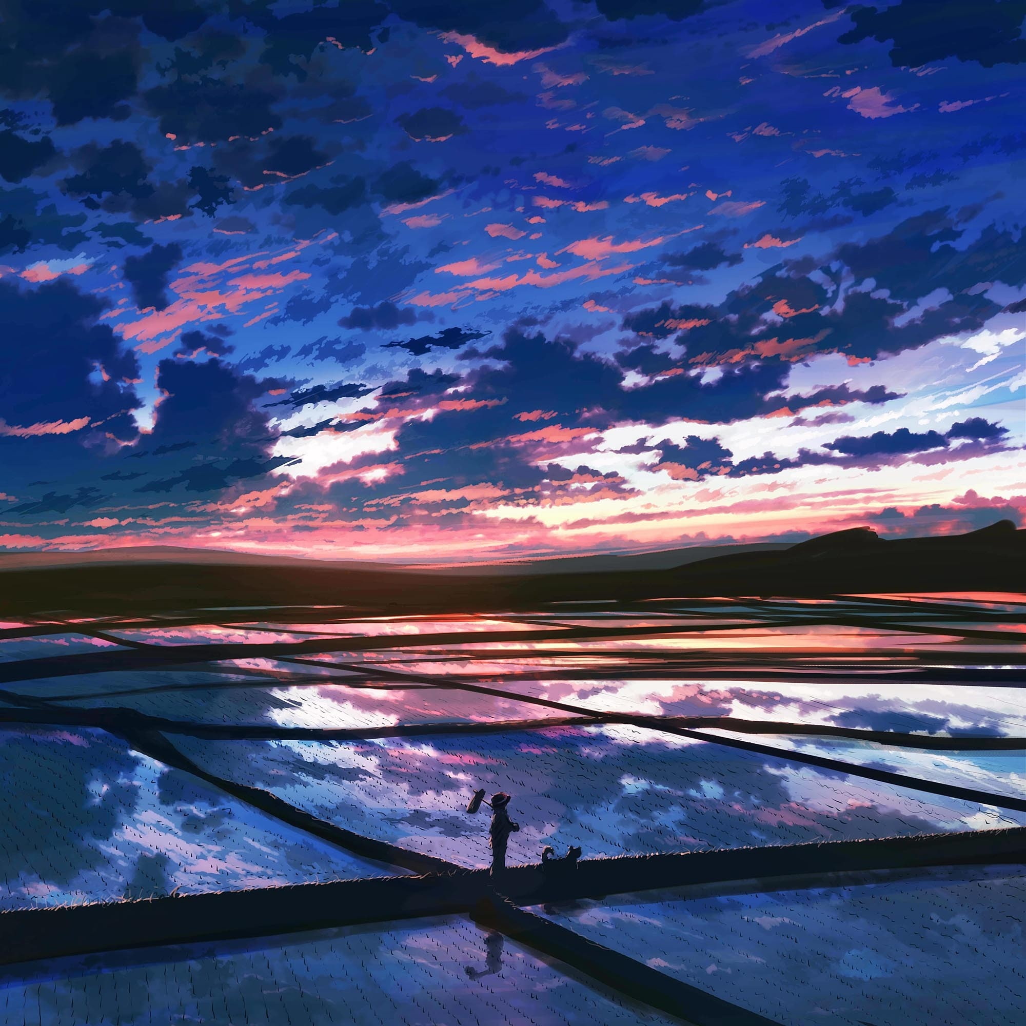 sunset landscapes nature drawings anime drawn 2000x2000  Nature Sunsets HD Art
