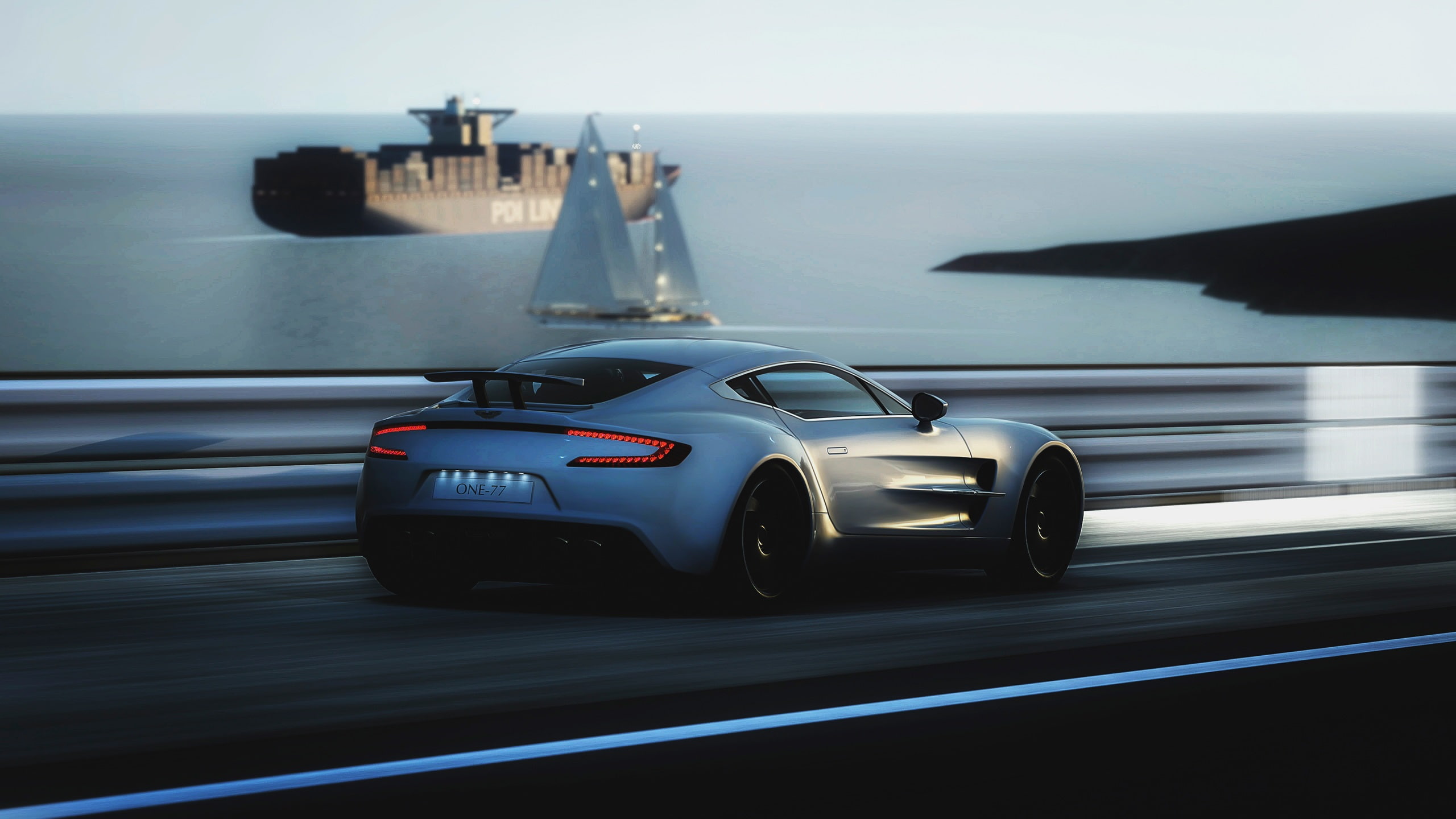 Aston Martin ONE-77 supercar speed, grey sports car