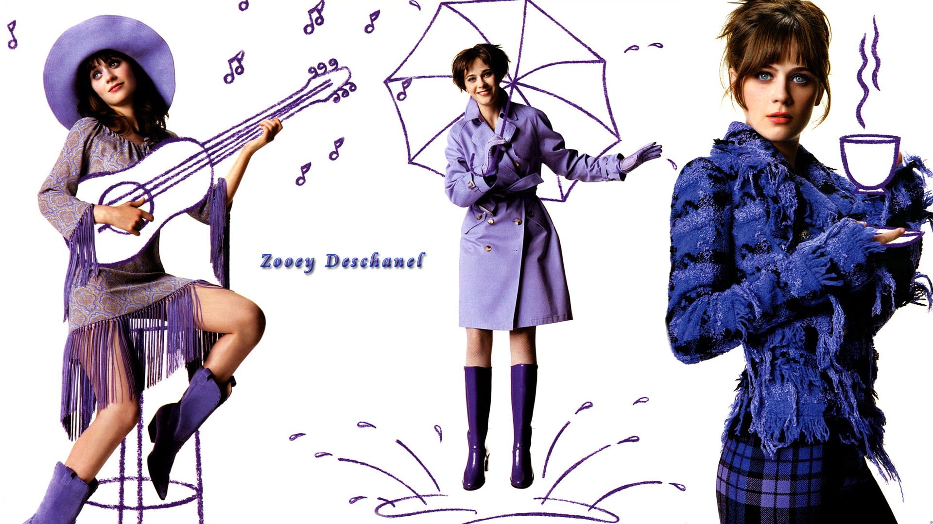 Zooey Deschanel, celebrity, collage, hat, actress, women, standing