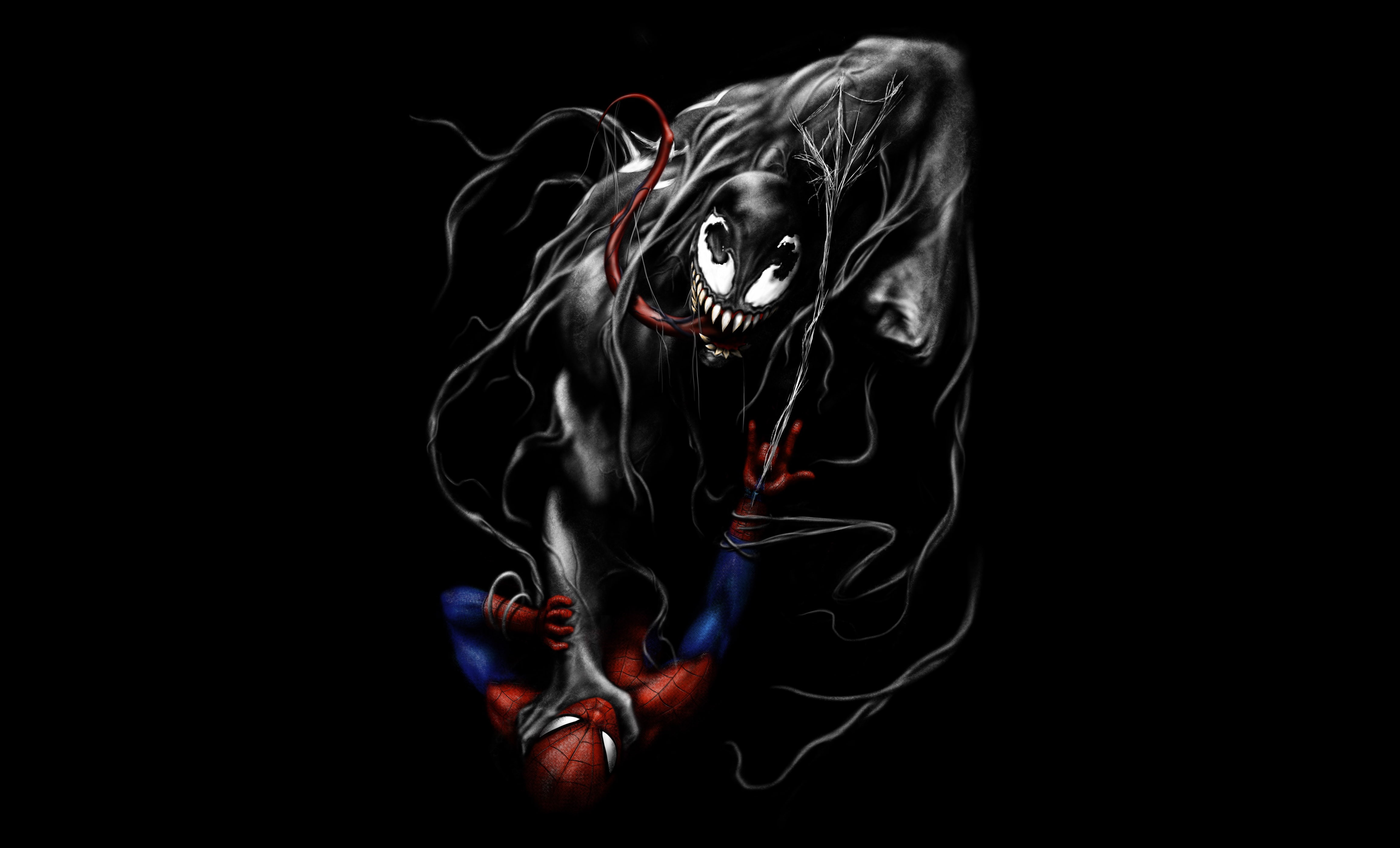 Dark background, 4K, Minimal, Black, Spider-Man, Venom