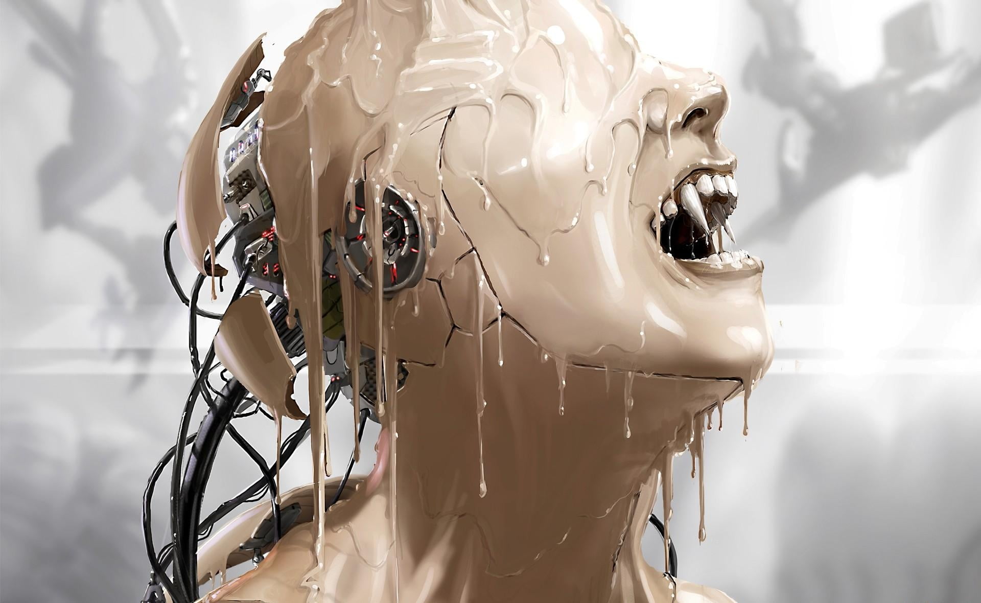 melting humanoid character digital wallpaper, cyborg, paint, robot