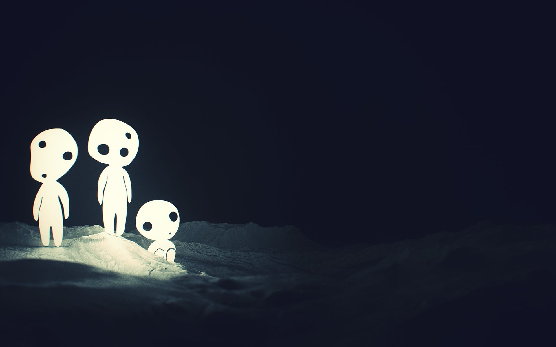 three white ghost illustration, digital art, SliD3, Studio Ghibli