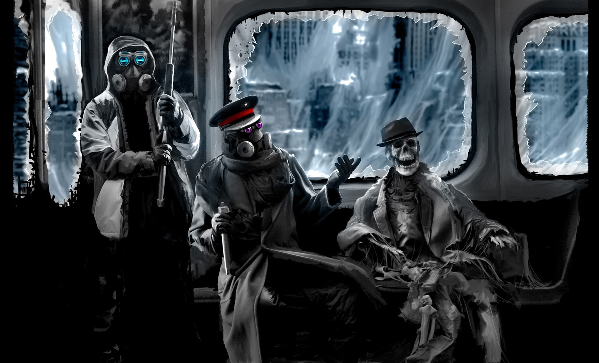 three fictional characters digital wallpaper, metro, web, hat