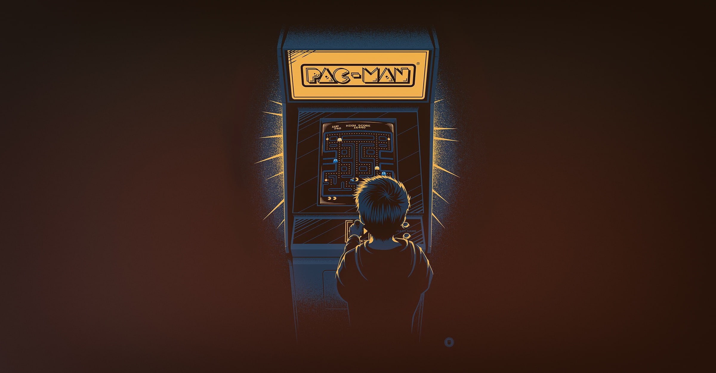 Minimalism, Boy, The game, Background, Pacman, Pac-Man, Nostalgia