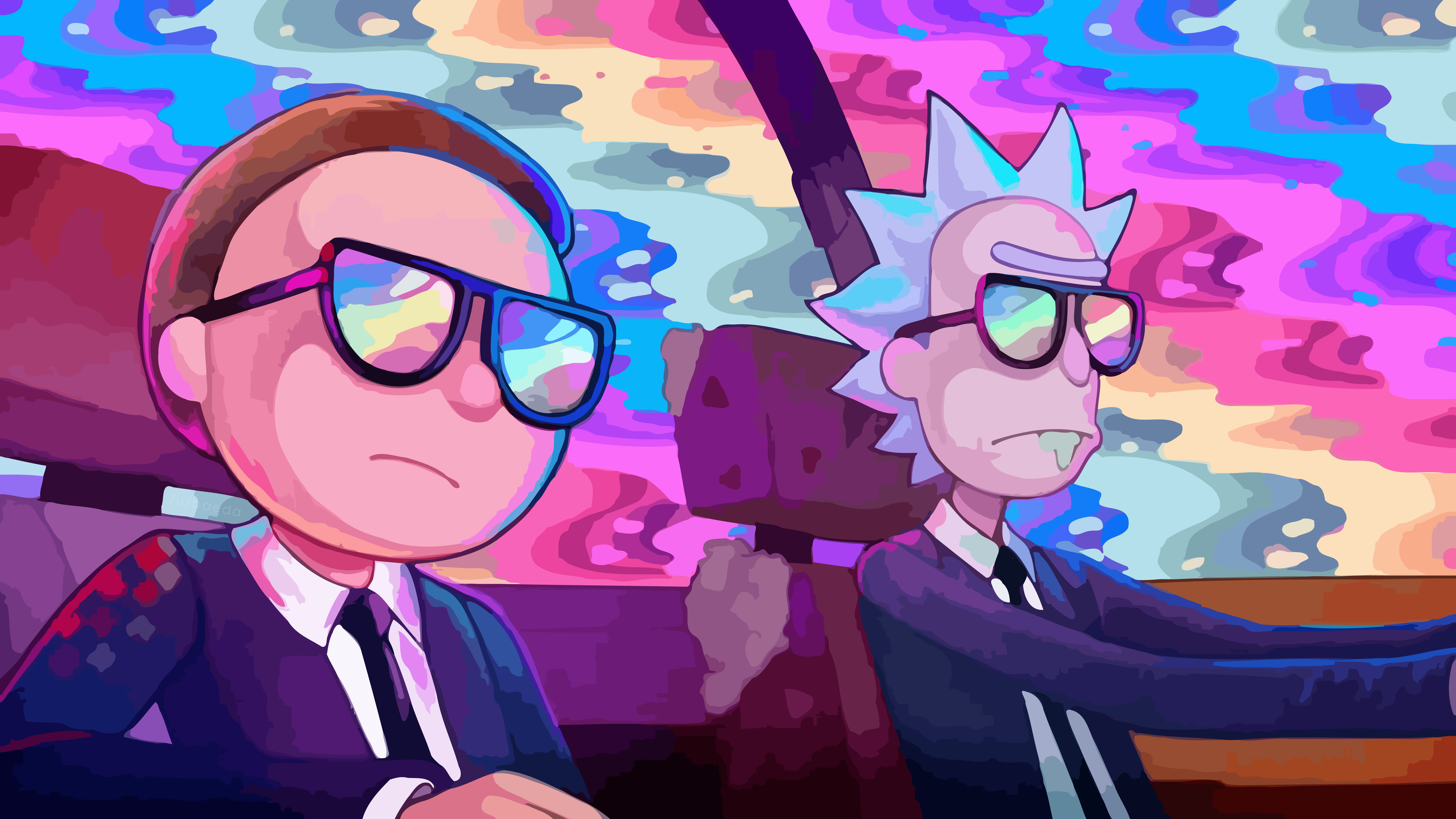 Rick and Morty digital wallpaper, untitled, vector graphics, car