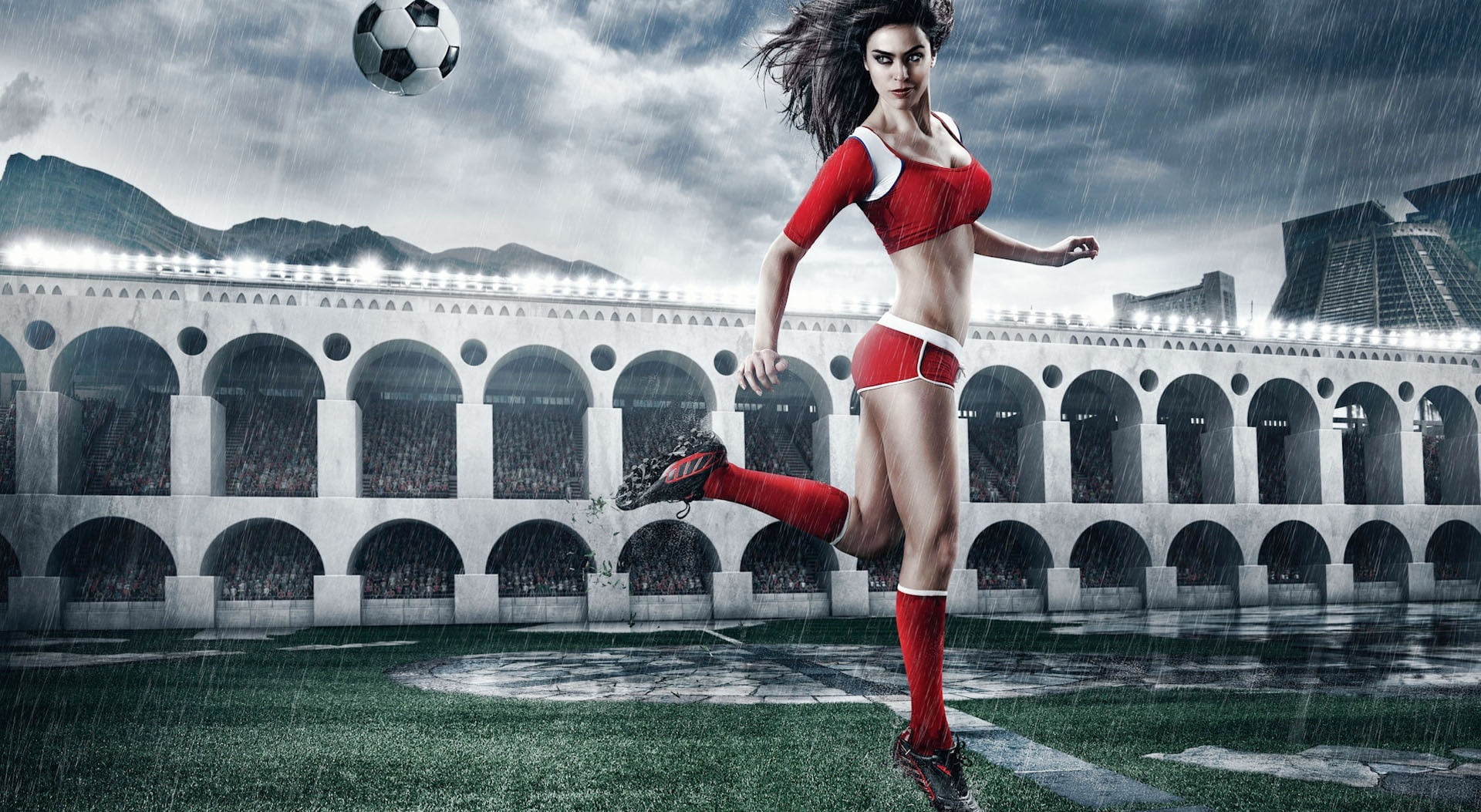 World Cup Brazil 2014, women's red and white long-sleeved crop top