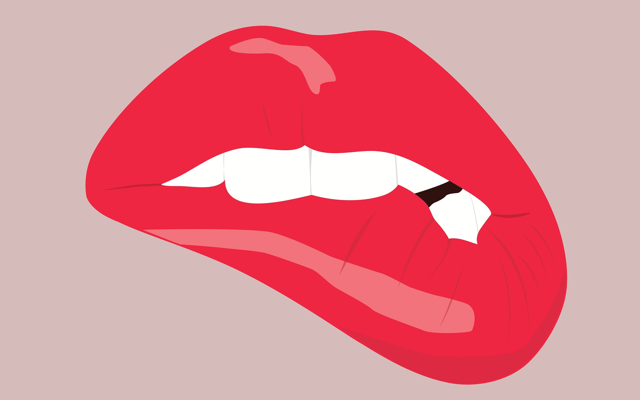 lip bite illustration, lips, teeth, confusion, vector, symbol