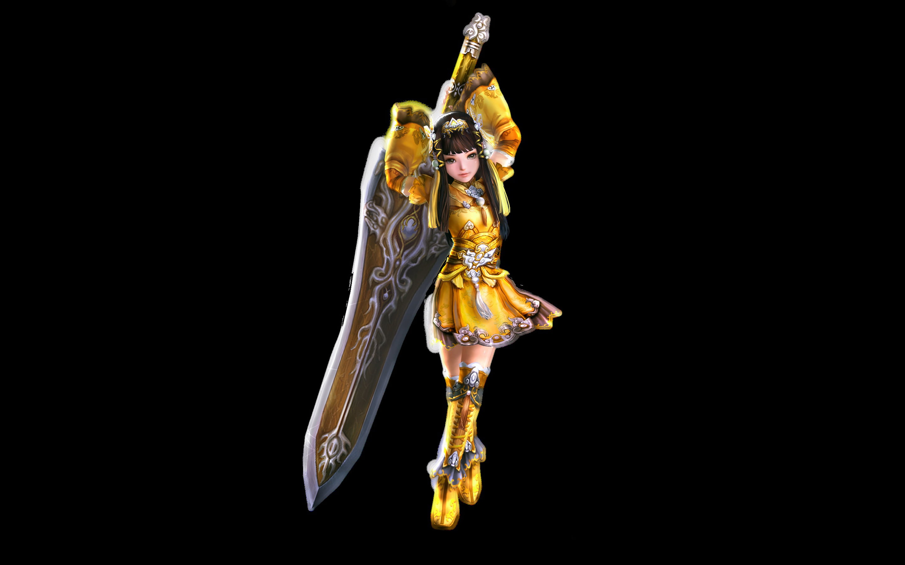 Lori Japanese Fighter Girl Traditional Yellow Clothes Weapon Large Sword Topic Of Video Game Wallpaper Widescreen Hd