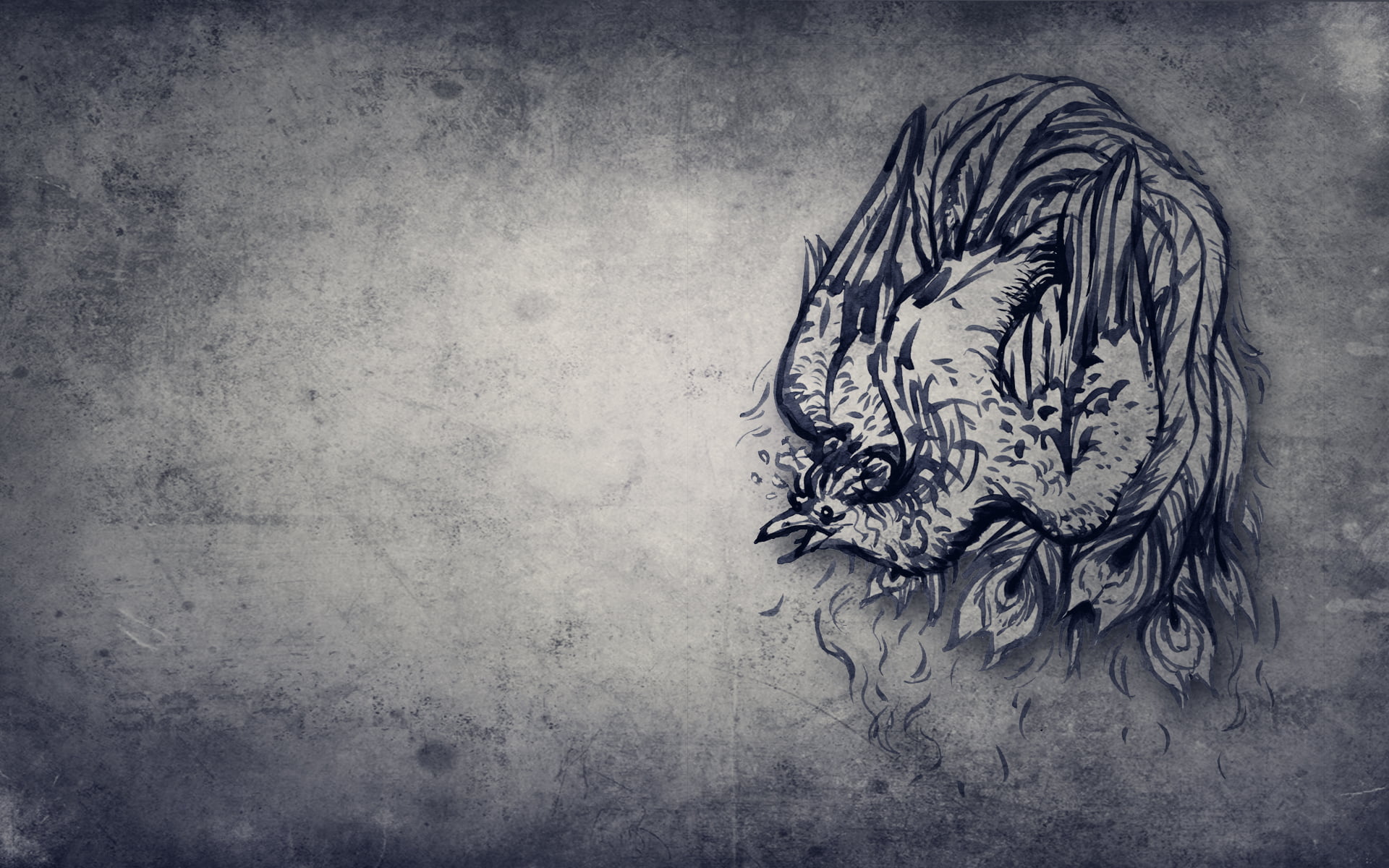 black and white dragon illustration, bird, patterns, figure, lines