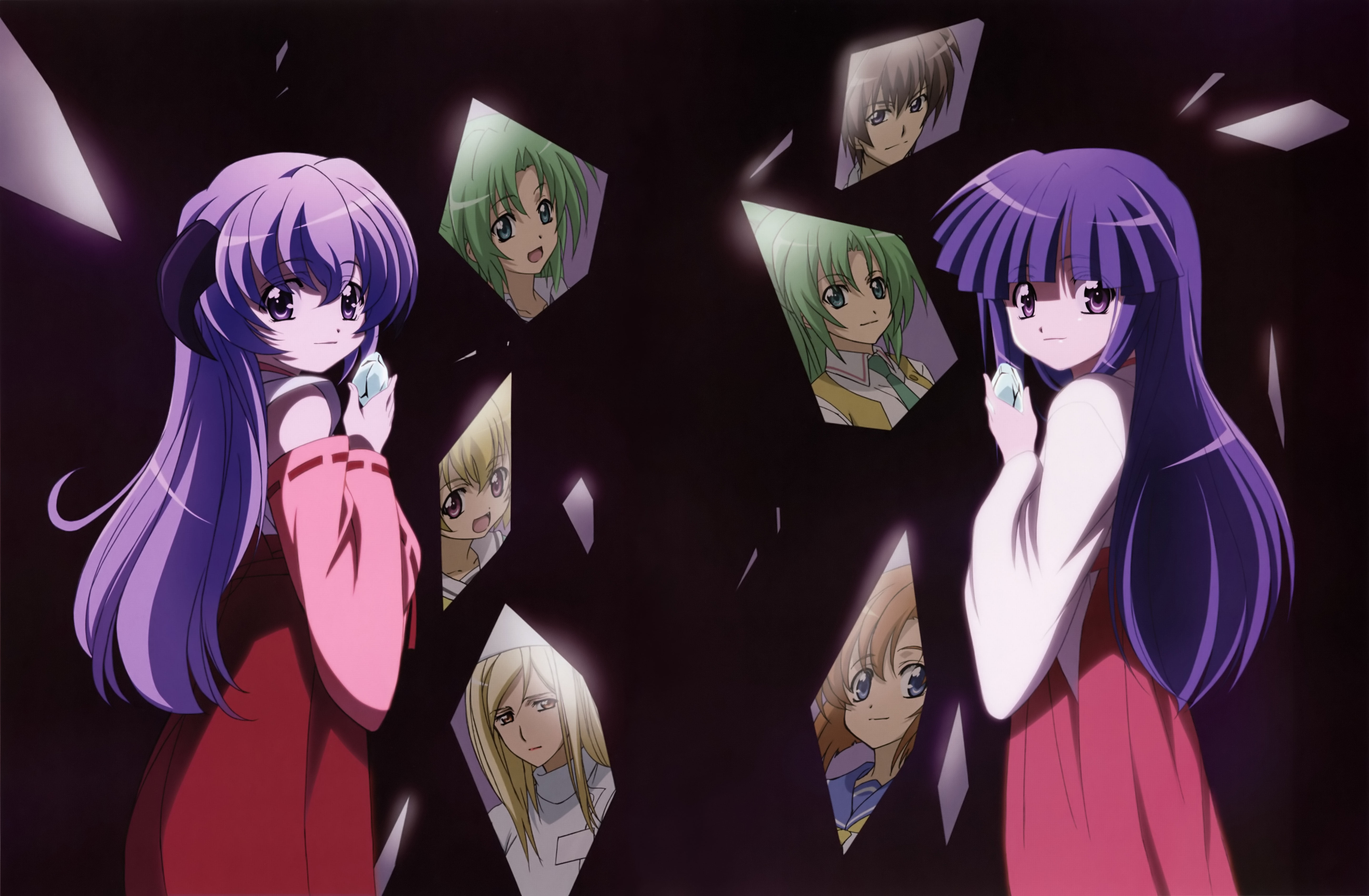 purple haired female anime characters wallpaper collage, higurashi no naku koro ni