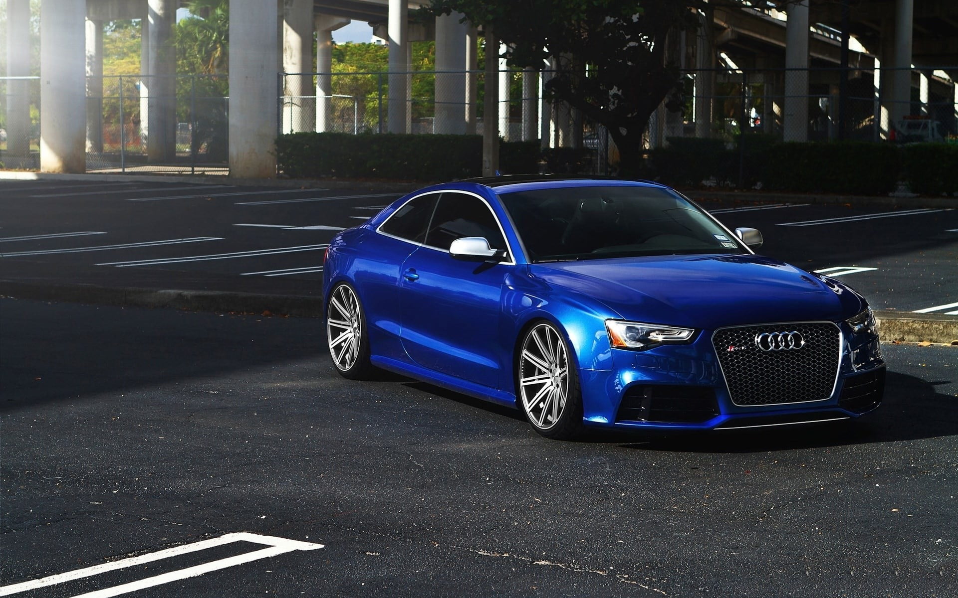 blue Audi coupe, Audi RS5, rims, Stance, car, vehicle, blue cars