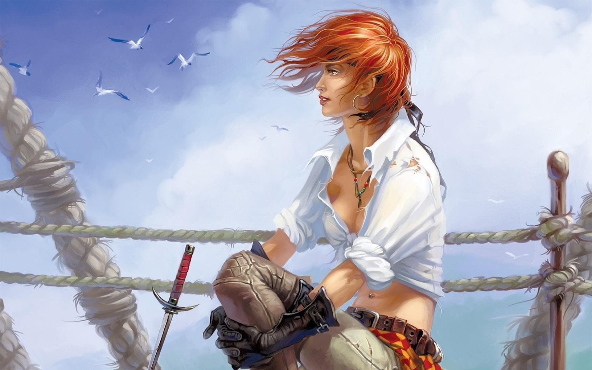 pirates anime girls redhead