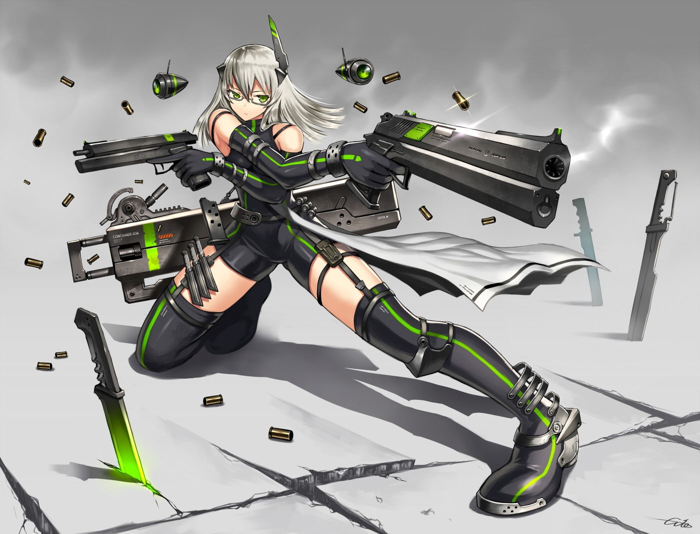 glasses, gun, original characters, anime, weapon, GiA, anime girls