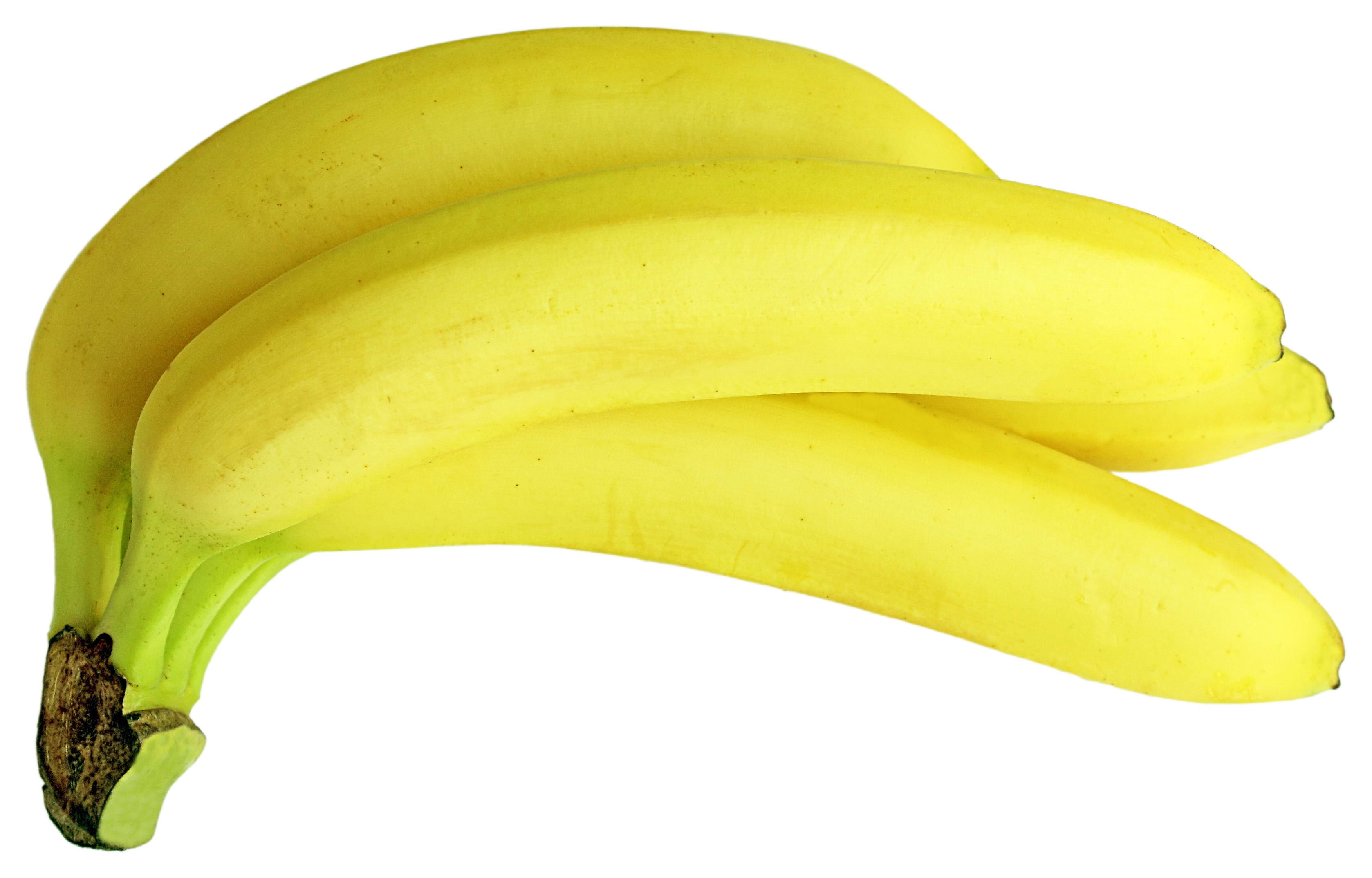 four yellow bananas, white, close-up, fruit, food, freshness