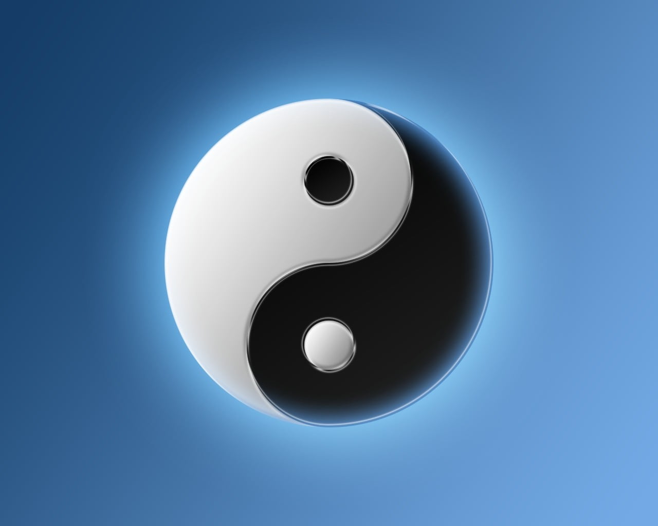 Yin and Yang symbol, symbols, blue background, colored background