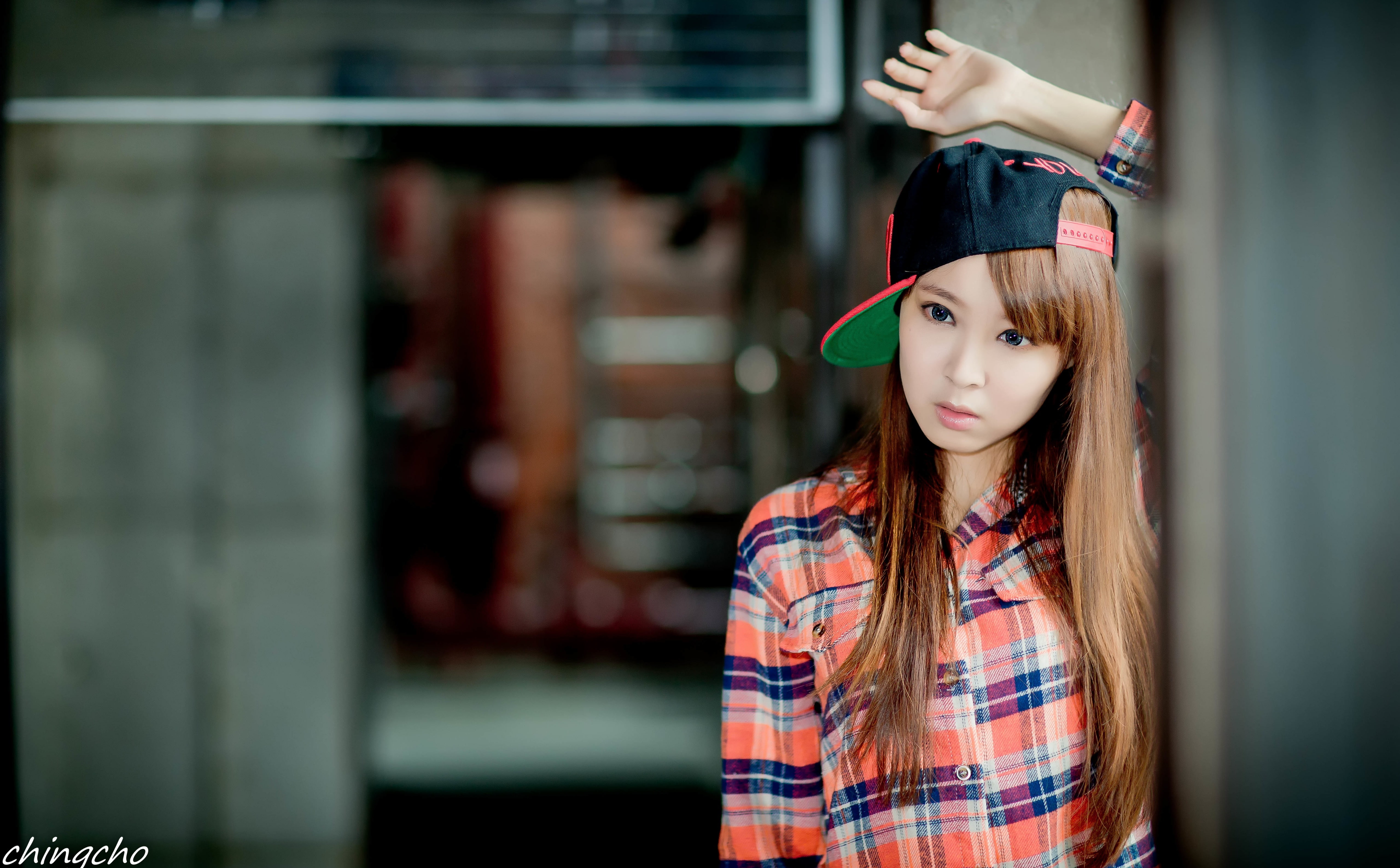 Asian Girl, Checkered Shirt and Cap, Girls, City, Style, People