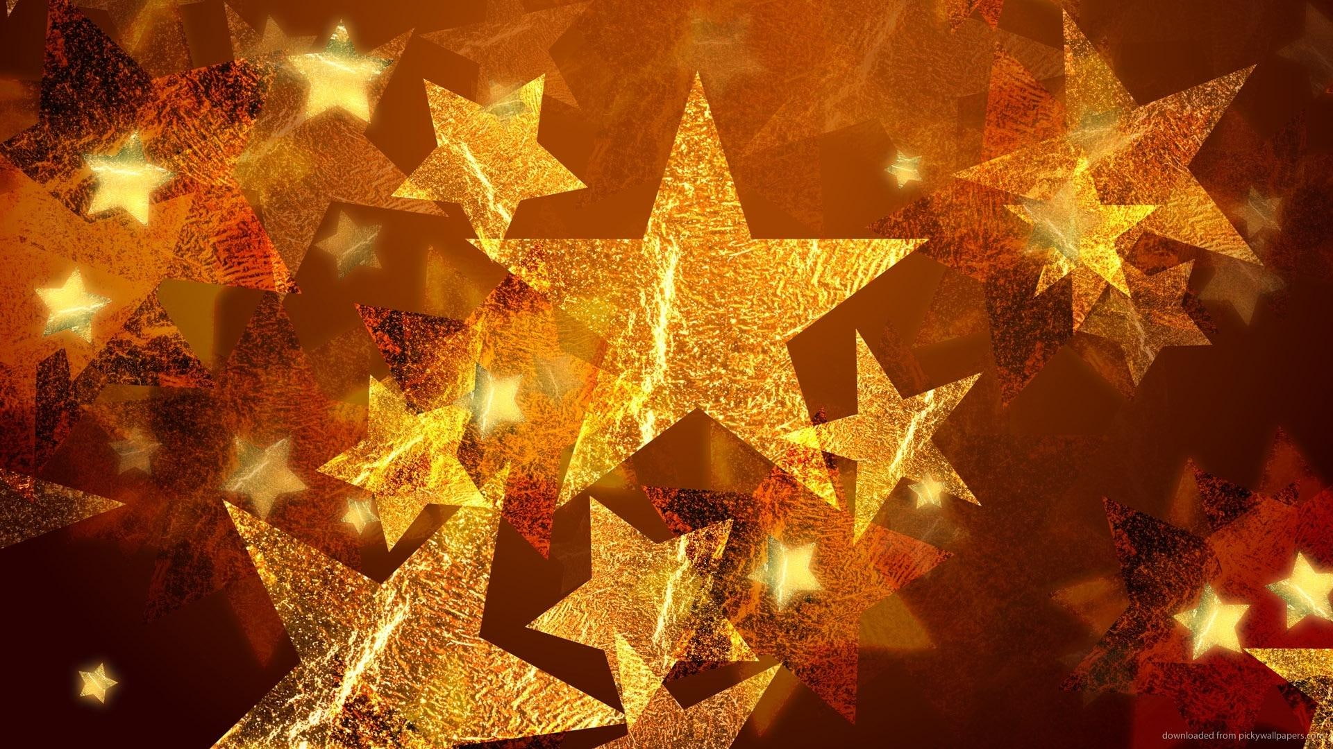 Golden Christmas Stars, orange star decors, decoration, 3d and abstract