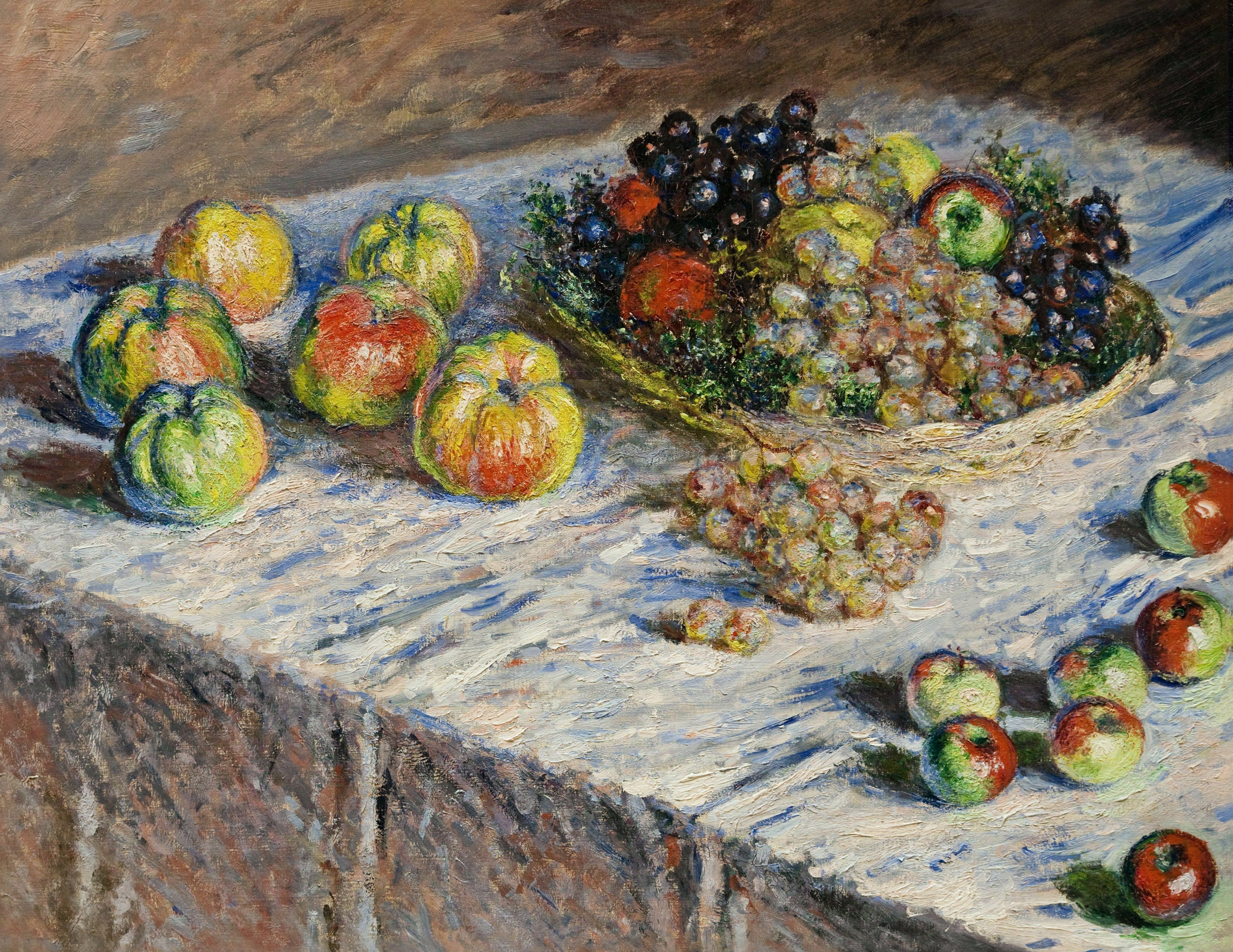 table, picture, Claude Monet, Still life. Apples and Grapes