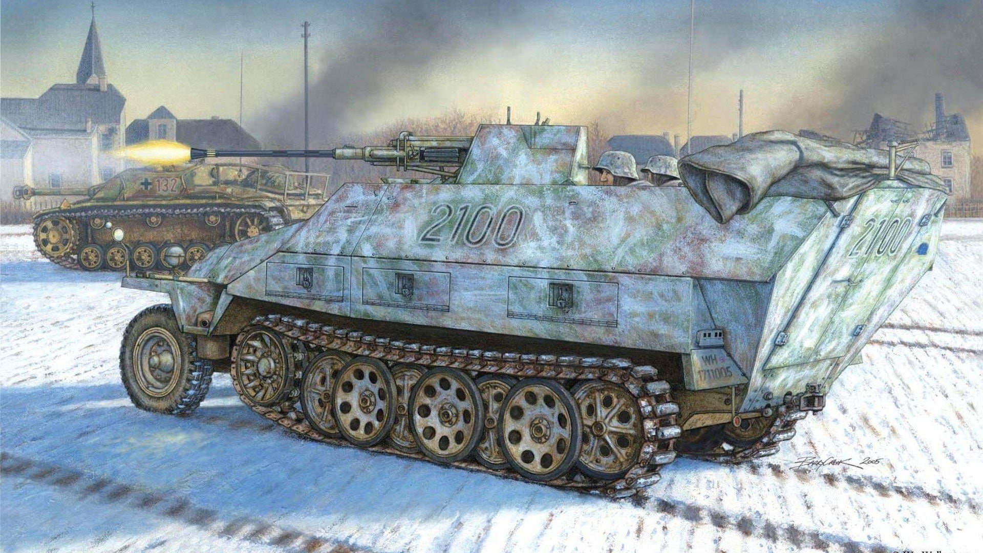 gray and green camouflage battle tank illustration, winter, war