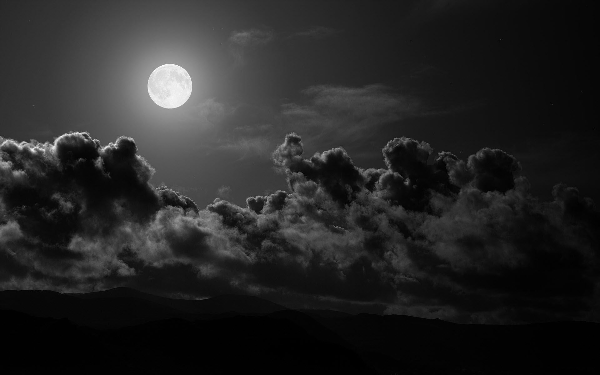 moon and clouds wallpaper, sky, black-and-white, nature, cloud - Sky
